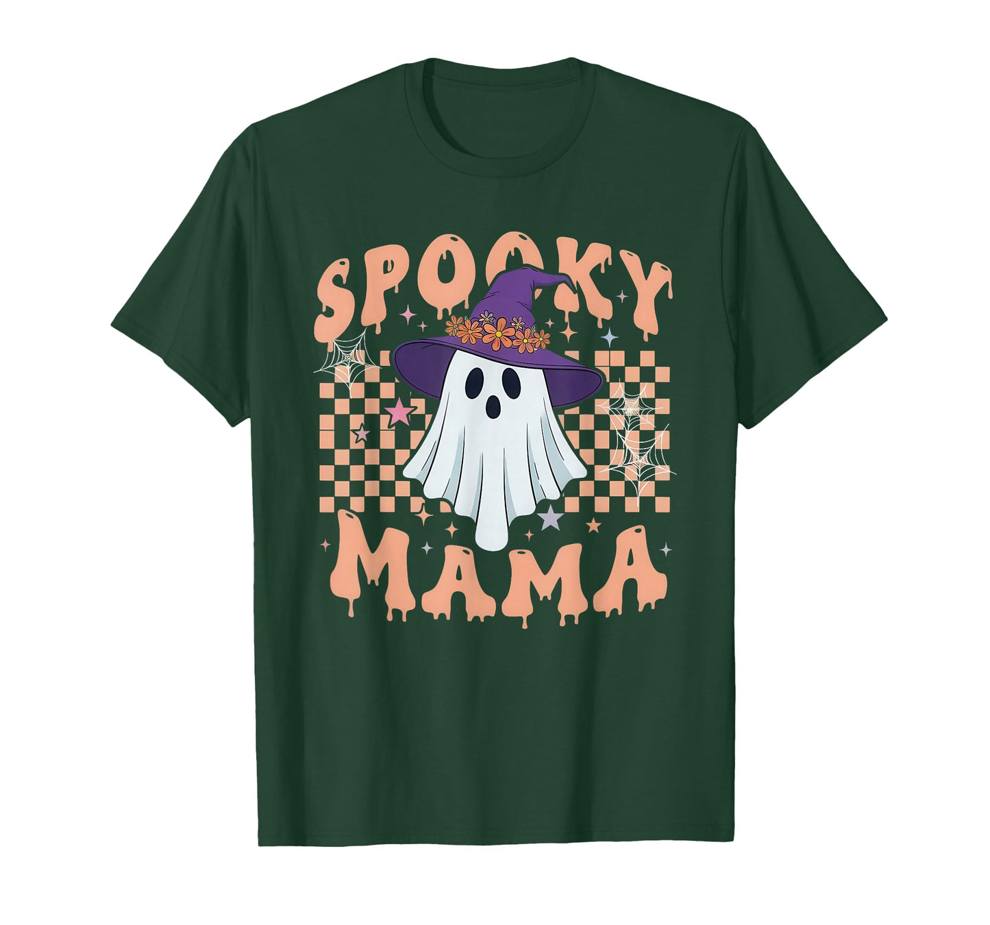 Spooky Mama Ghost Witch Hat Halloween Retro Mom T-Shirt