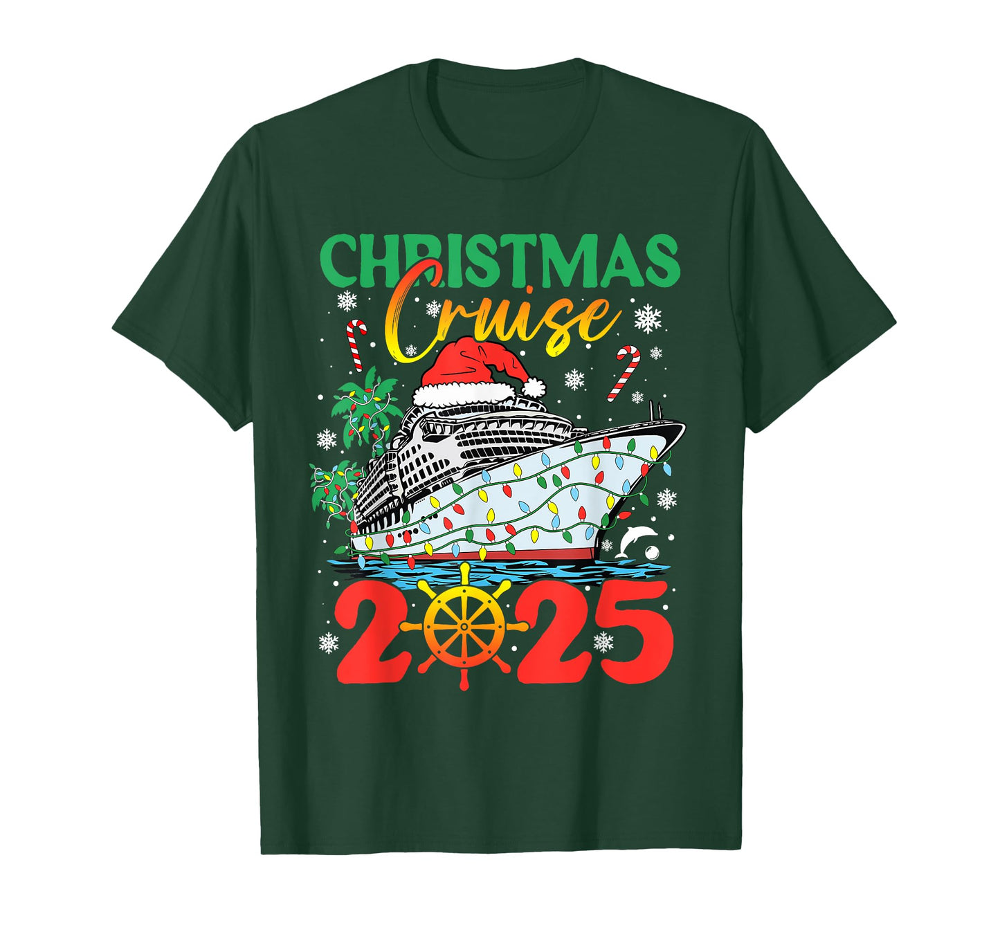 Christmas Cruise 2025 Santa Candy Cane Holiday Xmas Lights T-Shirt