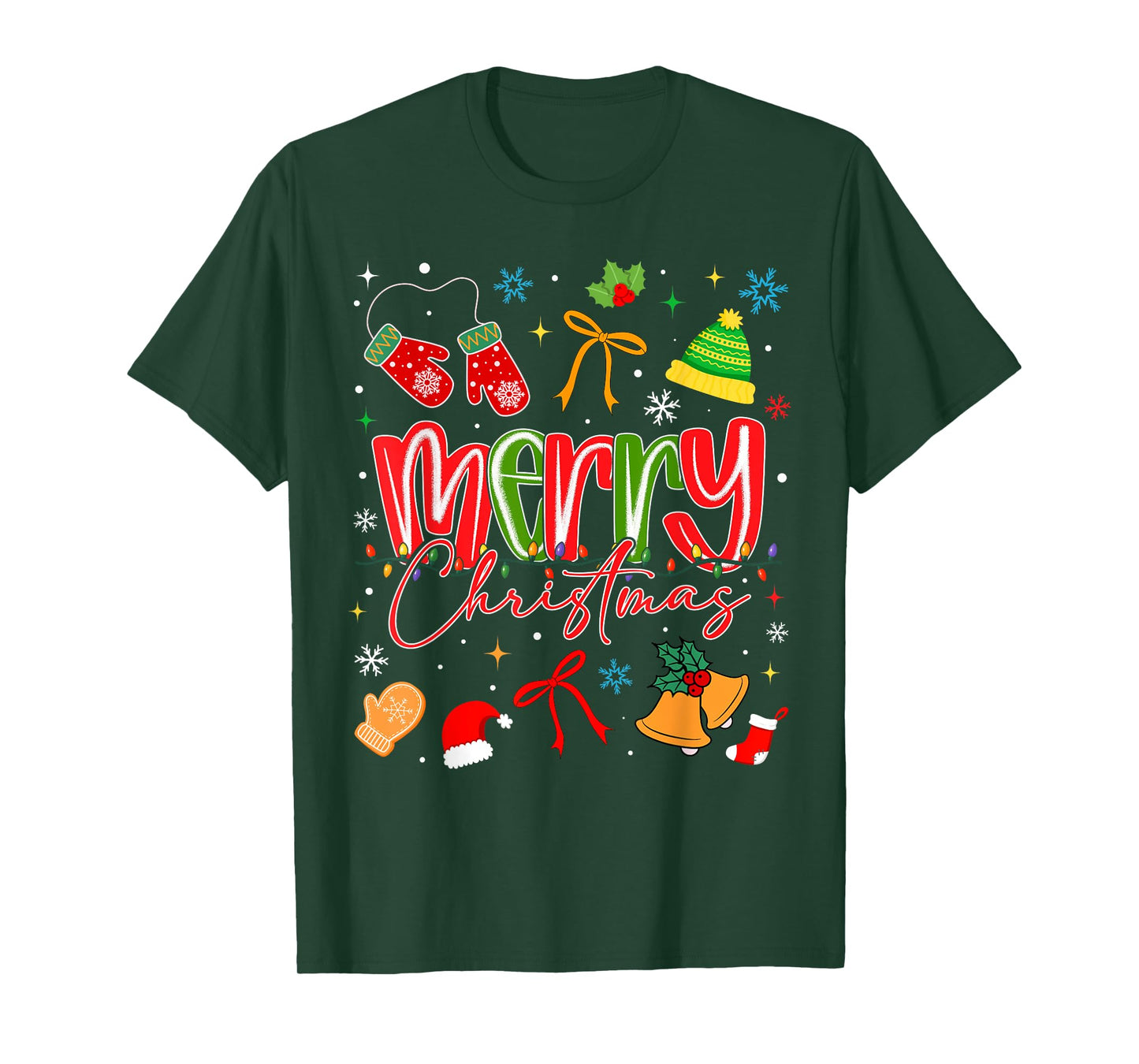 Merry Christmas Santa Hat Bow Lights Xmas Pajamas Girly T-Shirt