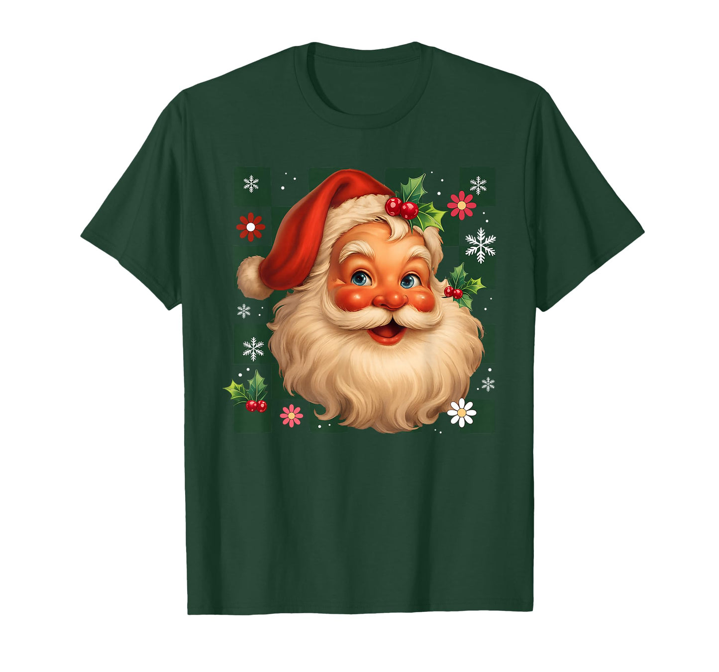 Retro Checkered Santa Claus Vintage Christmas Holiday Season T-Shirt