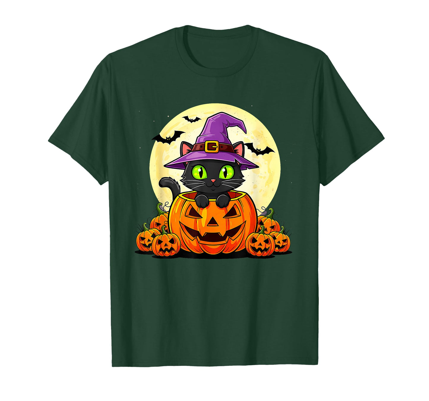 Black Cat Witch Pumpkin Halloween Costume Retro Fall Autumn T-Shirt