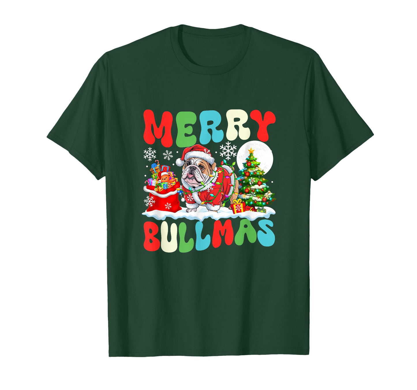 Merry Bullmas Christmas Santa Bulldog Colorful Costume Owner T-Shirt