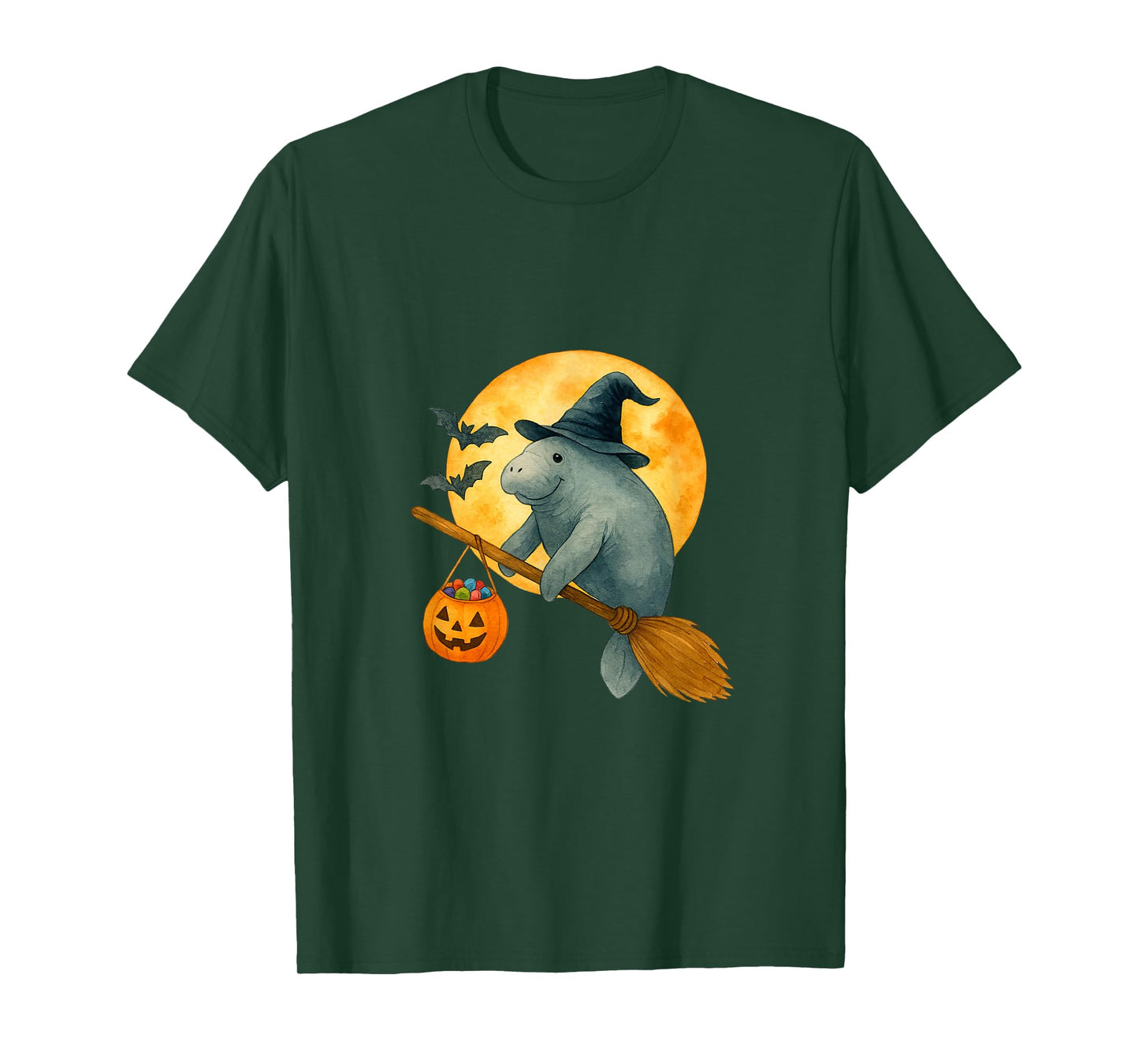 Manatee Witch Hat Pumpkin Halloween Costume Men Women Kids T-Shirt