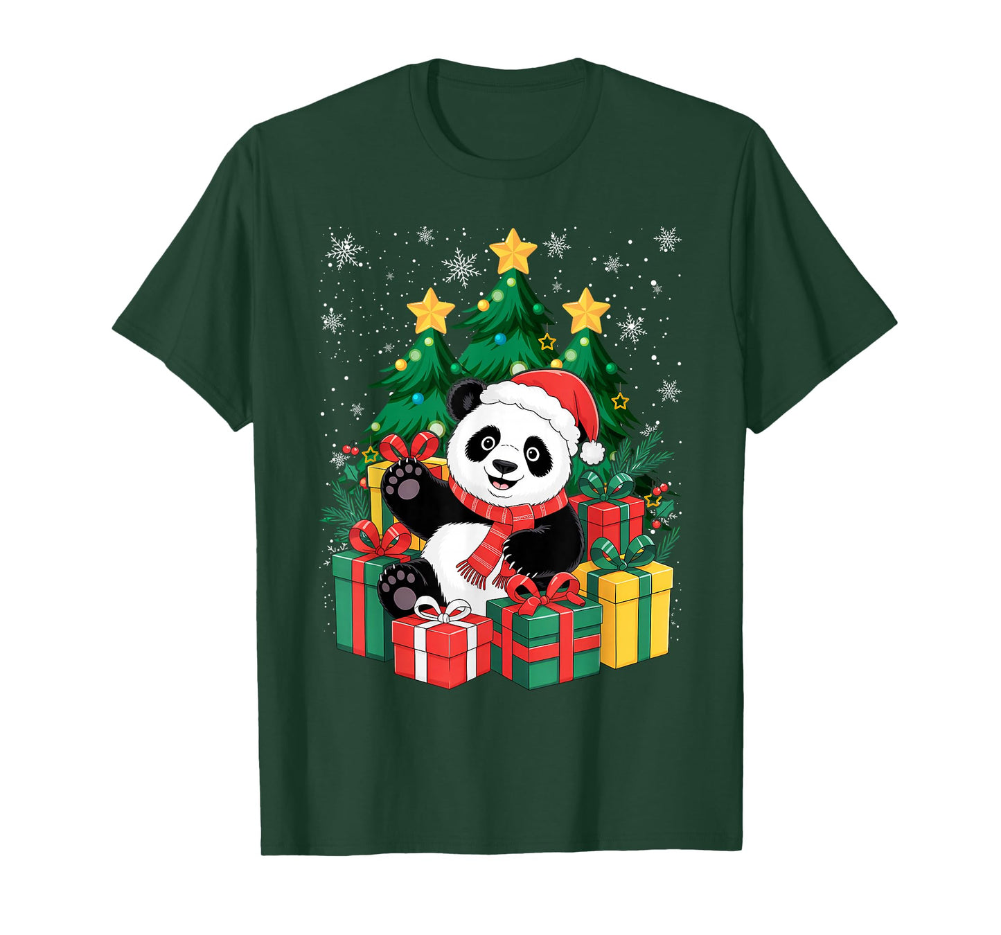 Panda Christmas Tree Light Santa Xmas Kids Boy Girl T-Shirt