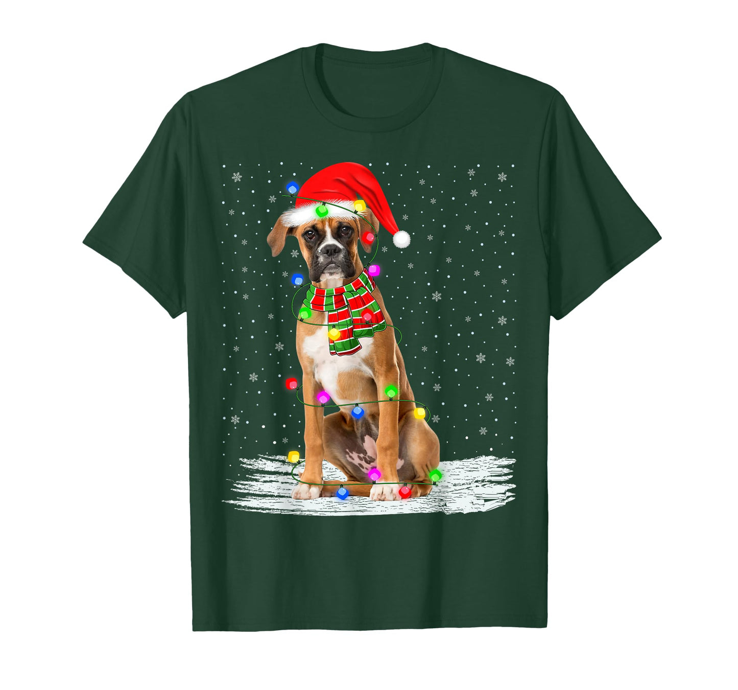 Boxer Dog Christmas Lights Holiday Santa Xmas Pajamas T-Shirt