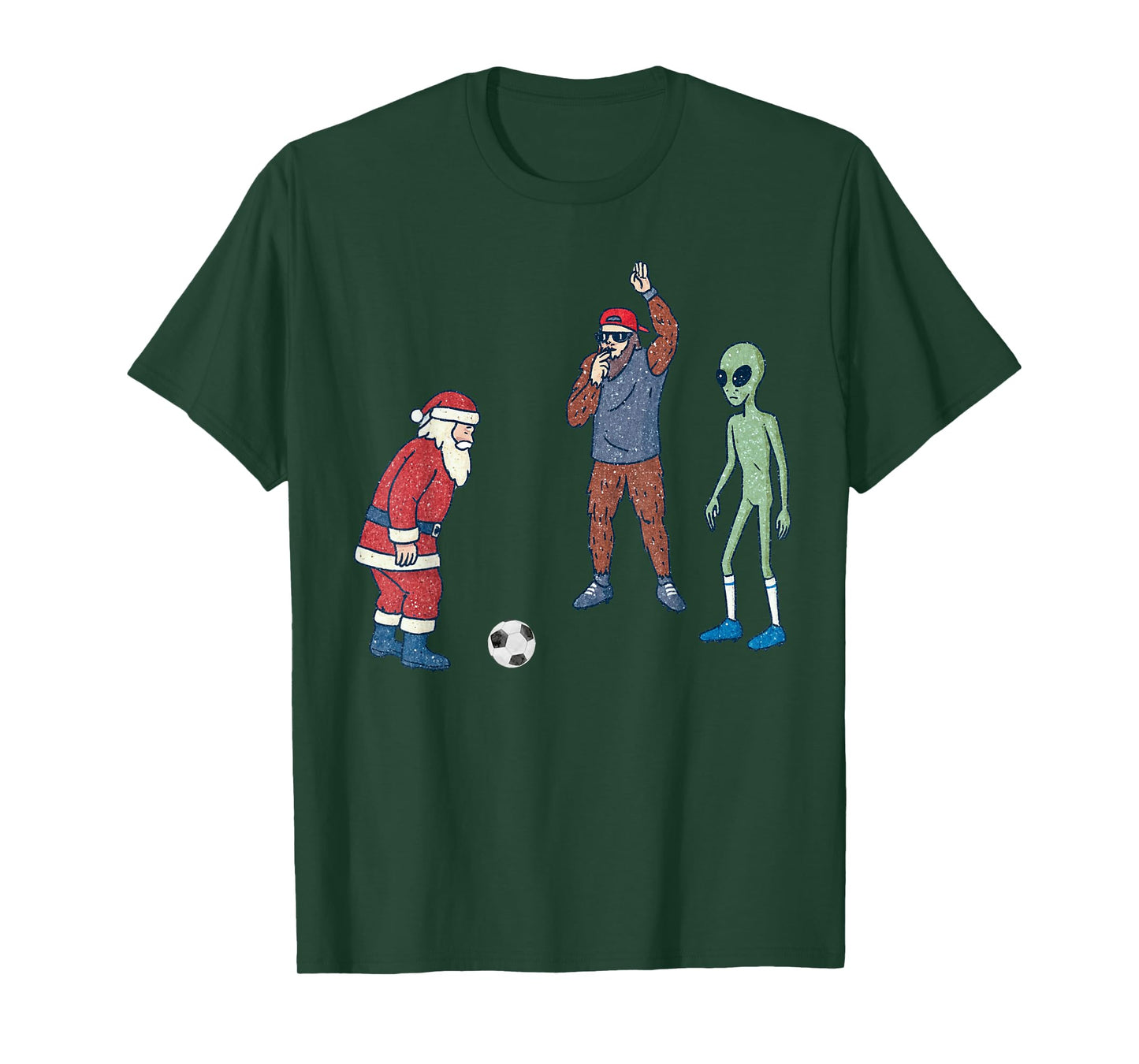 Santa Sasquatch Alien Playing Soccer Christmas Funny Xmas T-Shirt