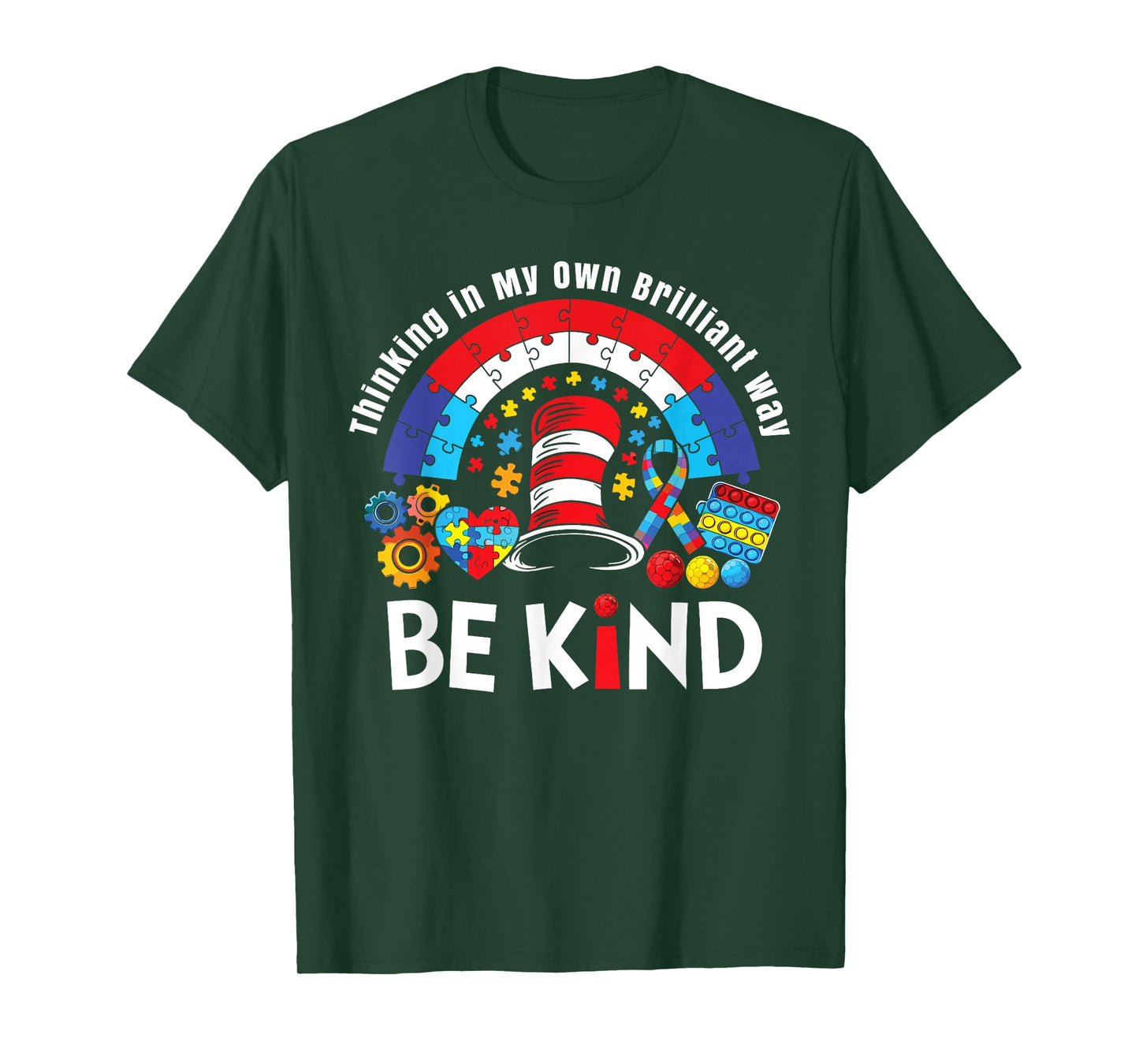 Autism Awareness Teacher Be Kind Why Fit in Doctor Cat Hat T-Shirt - T-Shirt | Forest