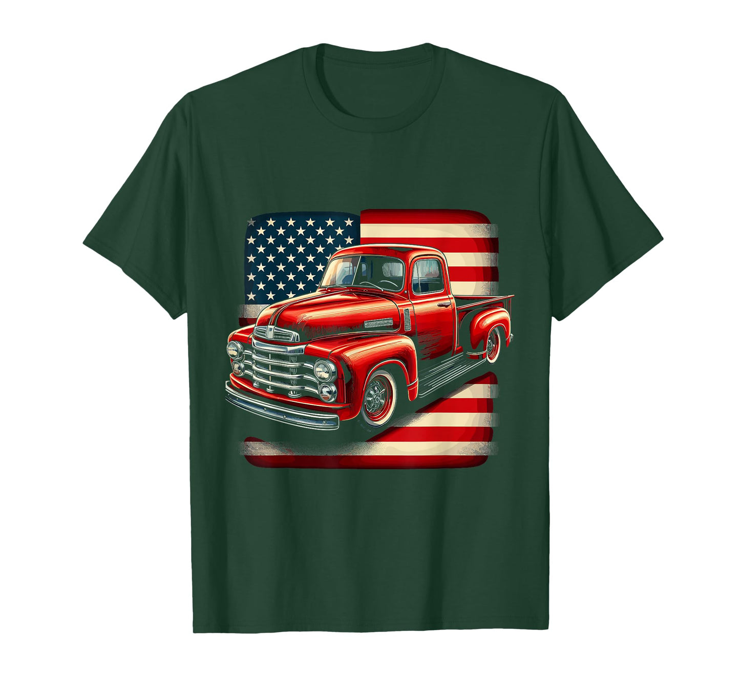 Classic Old Pickup Truck 4th of July Patriotic American Flag T-Shirt