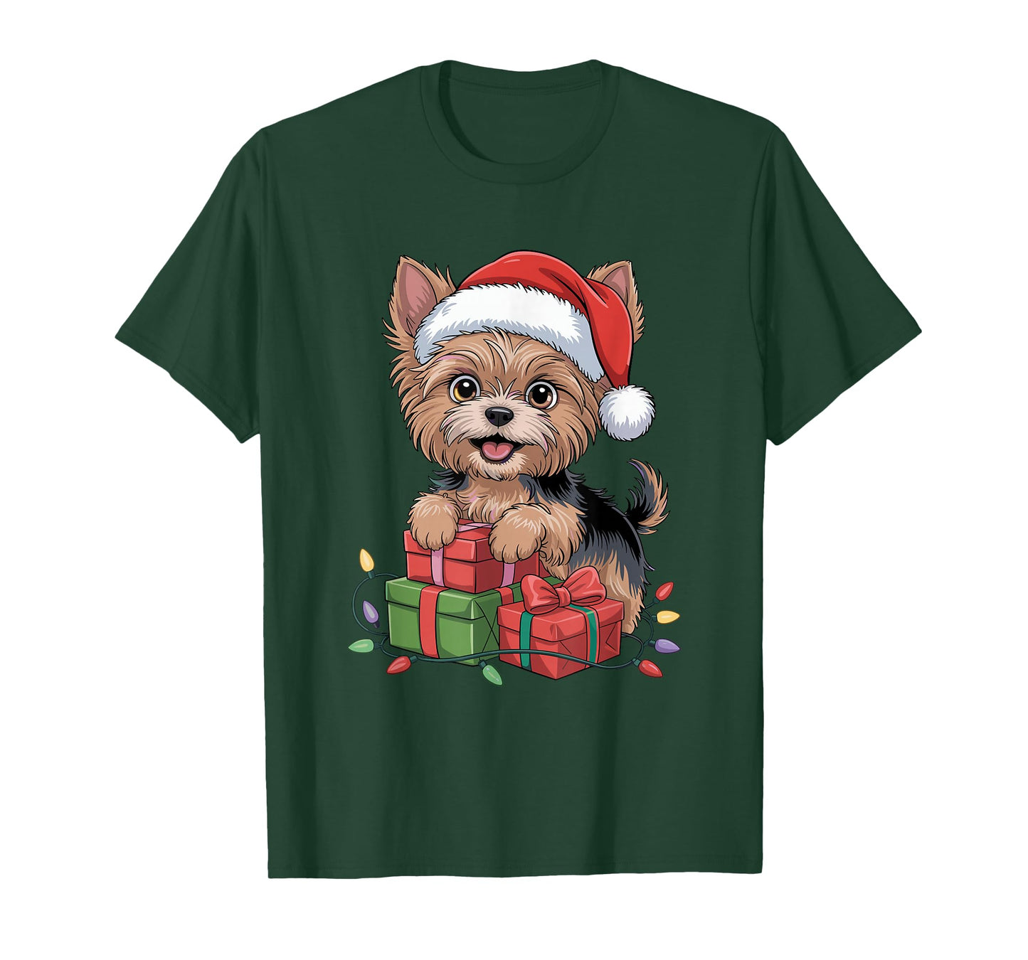 Cute Yorkshire Terrier Santa Hat Christmas Yorkie Dog Lover T-Shirt