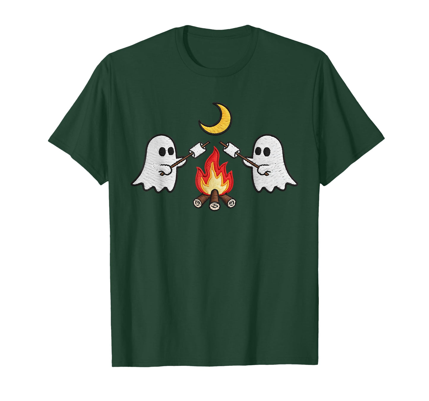 Ghost Campfire Kids Boys Embroidered Halloween Spooky Season T-Shirt