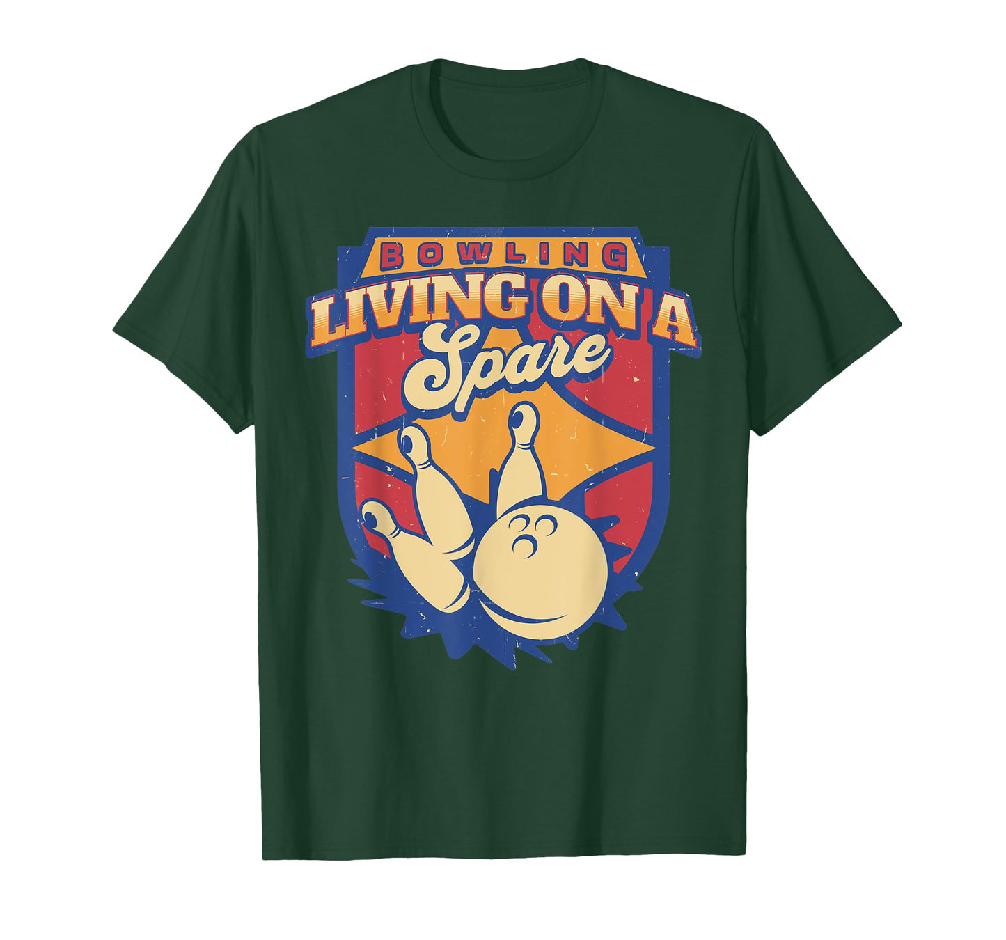Living On A Spare Funny Bowling League Bowler Vintage Retro T-Shirt