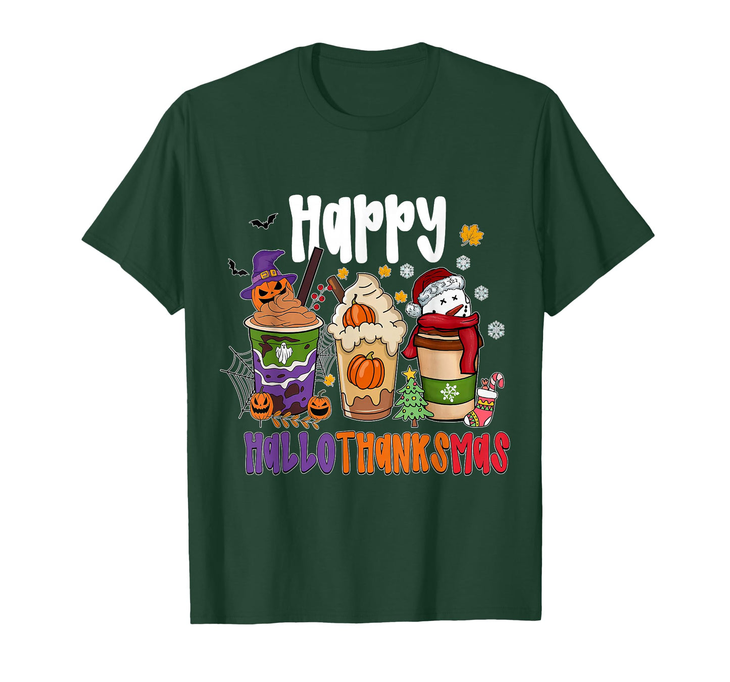 Happy Hallothanksmas Halloween Coffee Latte Thanksgiving T-Shirt