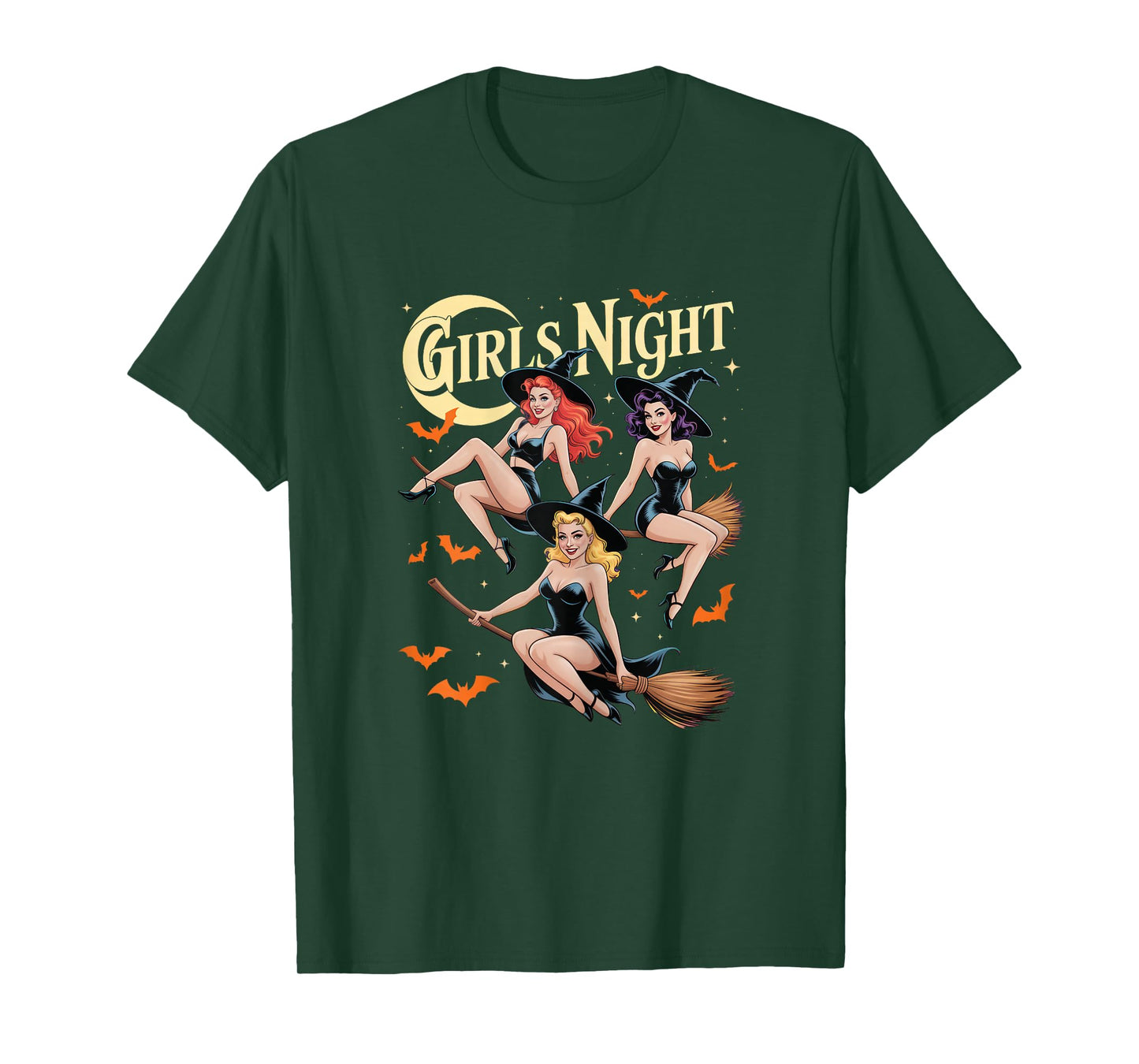 Girls Night Witches Halloween Pin Up Sexy Retro Glam Spooky T-Shirt