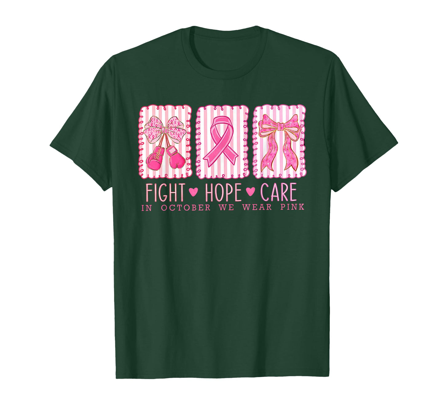 in October We Wear Pink Coquette Bow Breast Cancer Awareness T-Shirt