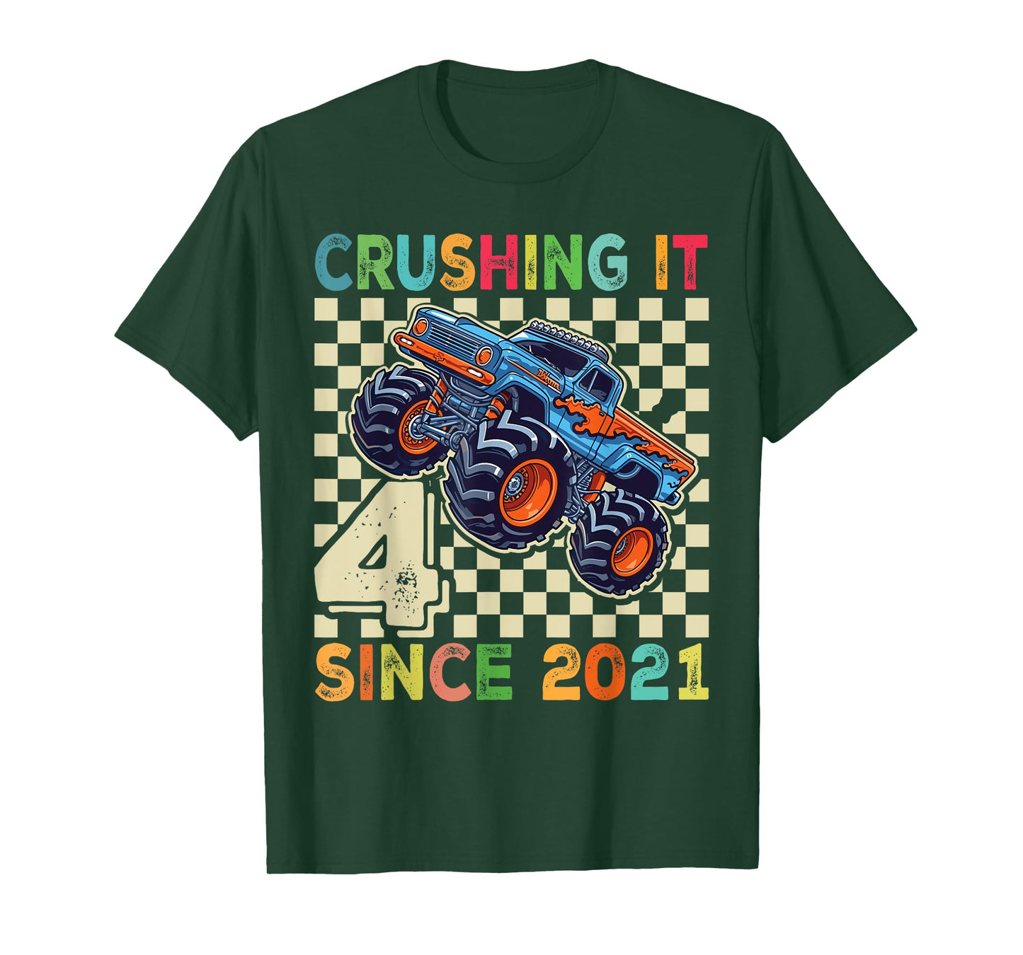 Birthday Monster Truck 4 year Old Boys 4th Party Born 2021 T-Shirt