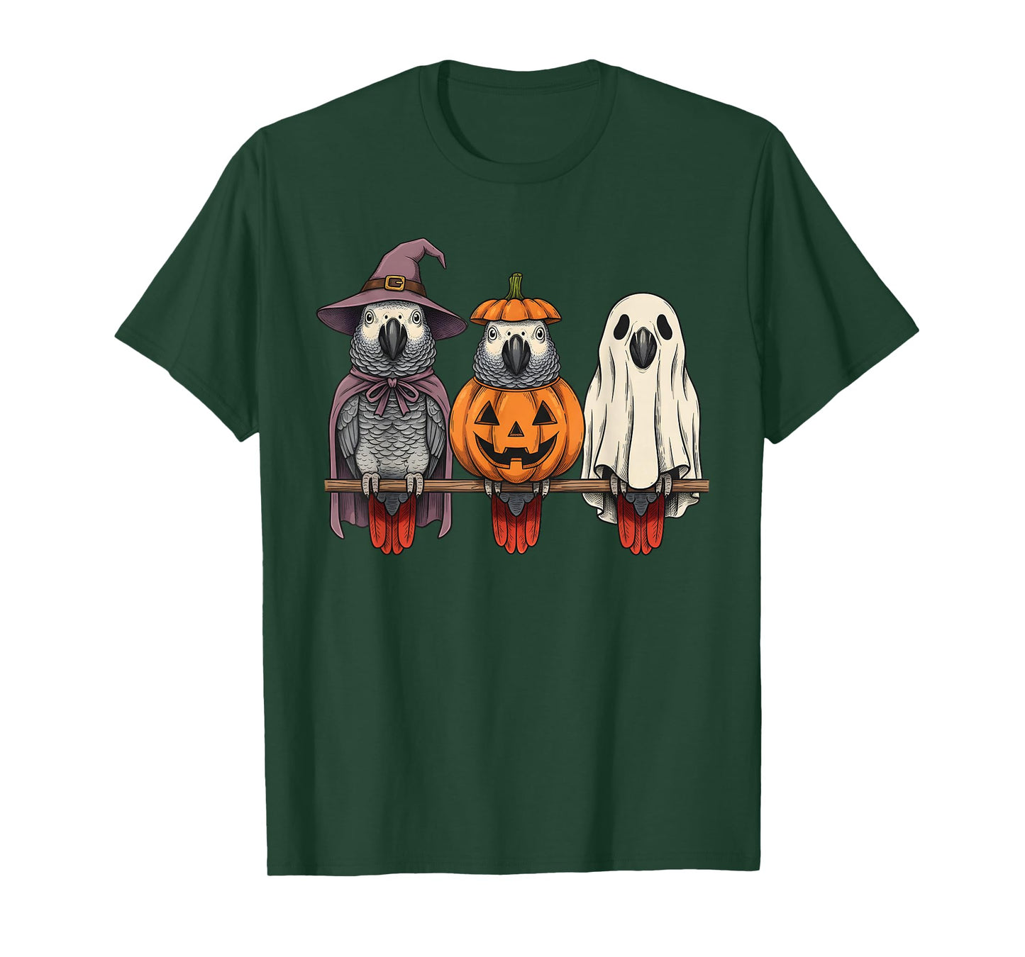 Spooky Ghost African Grey Parrot Lover Pumpkin Halloween T-Shirt