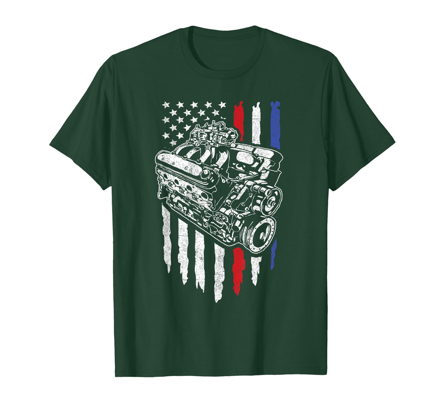 American Flag Muscle Car Motor Hot Rod Engine Racing T-Shirt
