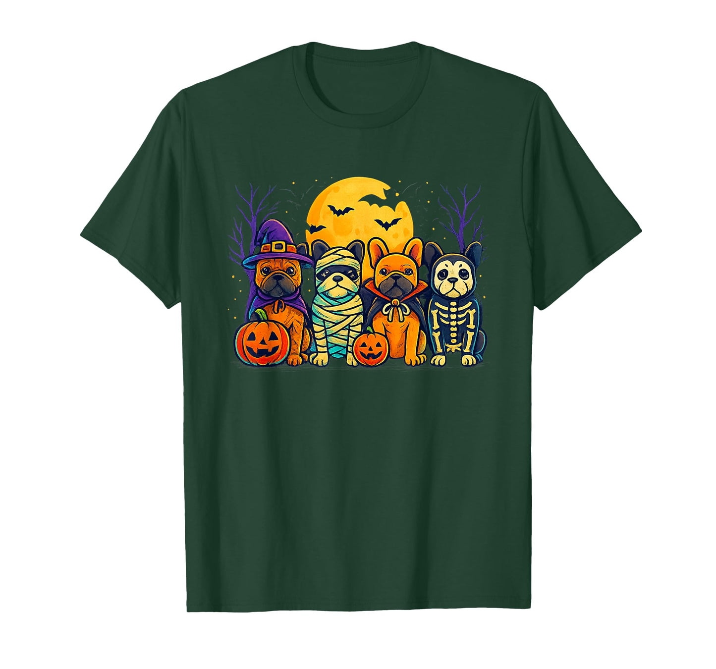 French Bulldog Ghost Witch Pumpkins Halloween Dog Costume T-Shirt