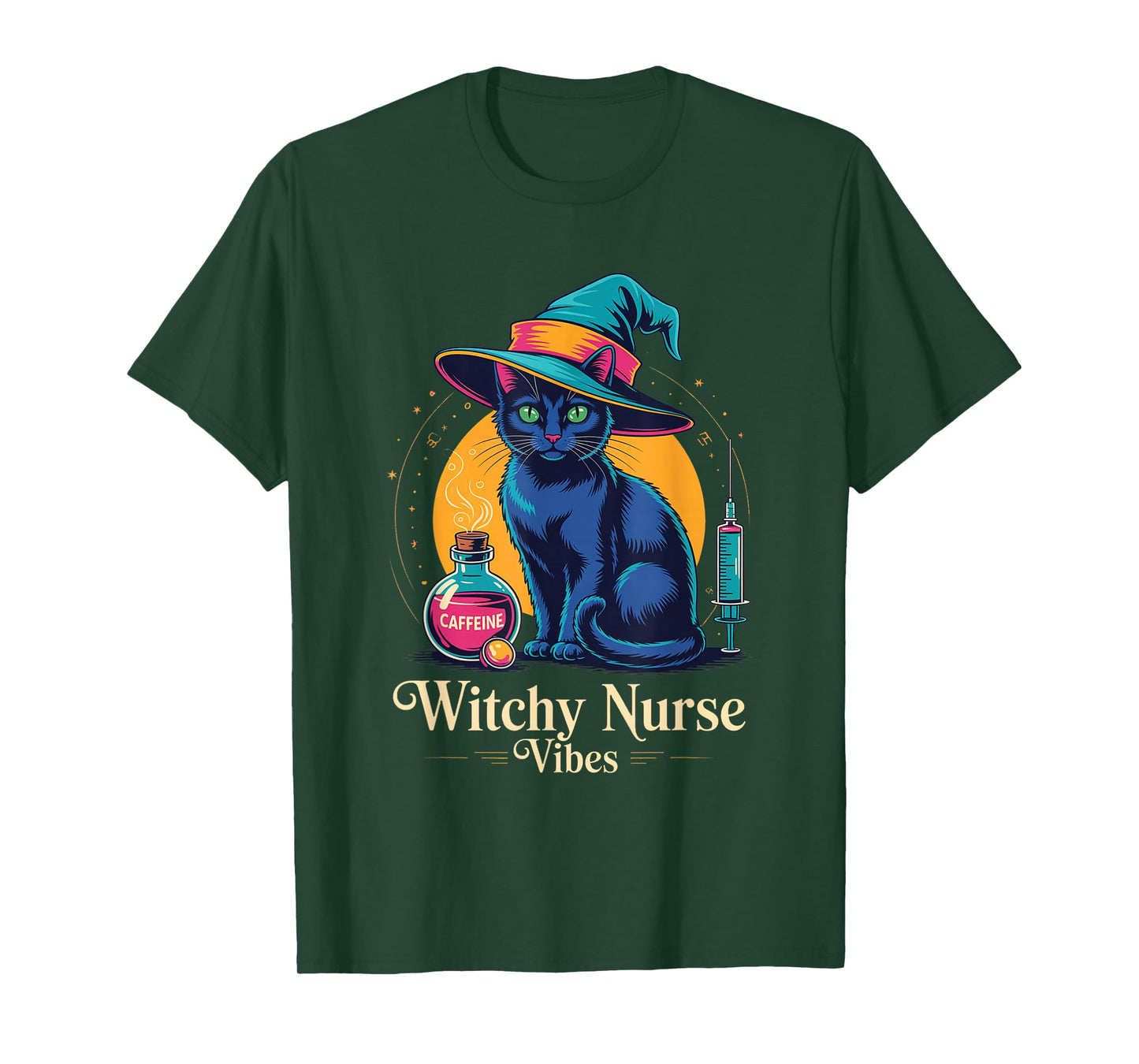Witchy Nurse Vibes Black Cat Halloween | Magical Cat Mom T-Shirt