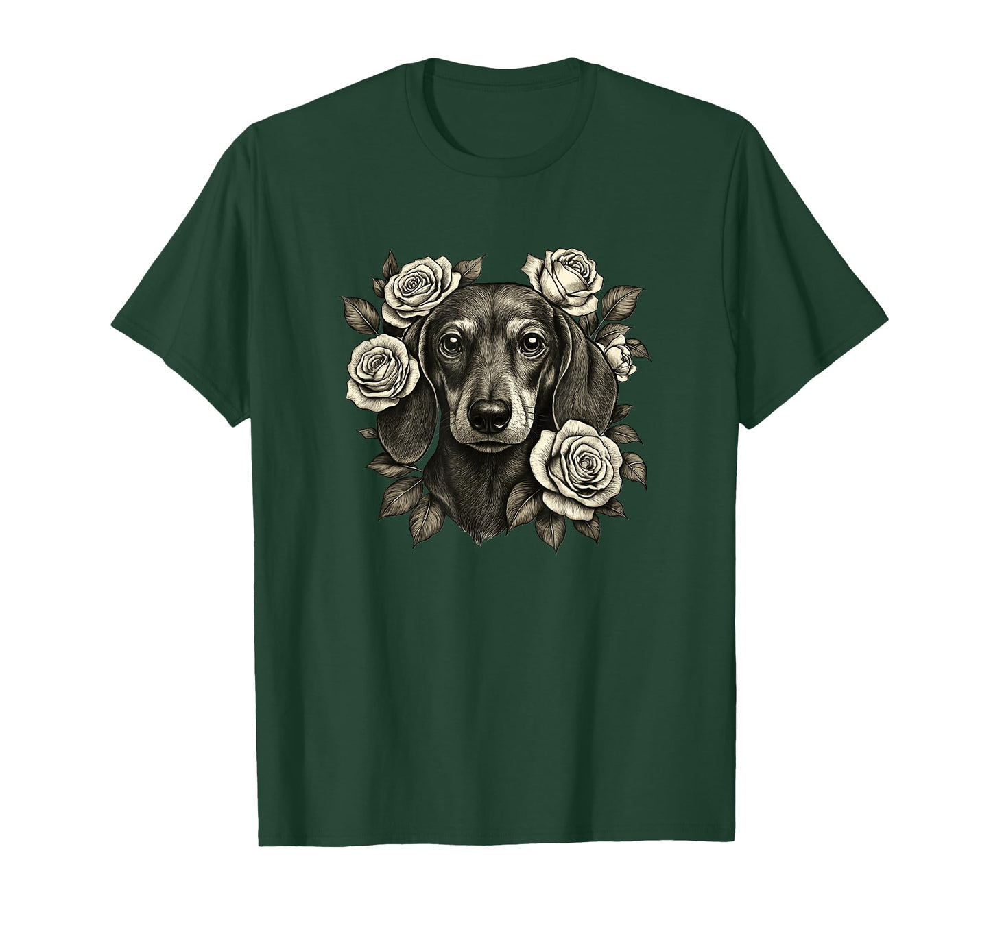 Dachshund Vintage Roses Retro Tattoo T-Shirt