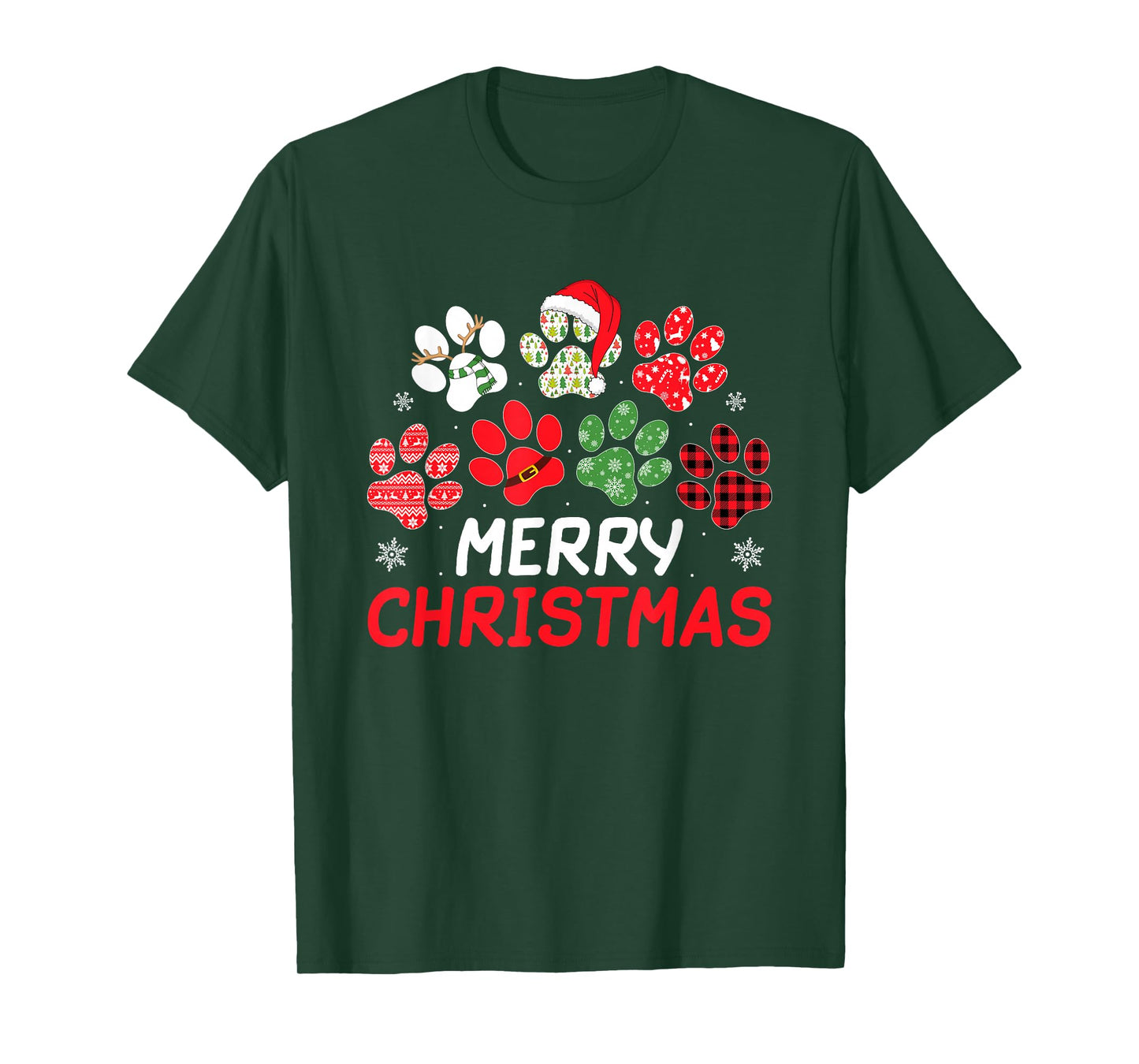 Merry Christmas Dog Paw Funny Puppy Dog Lover Men Women Kids T-Shirt