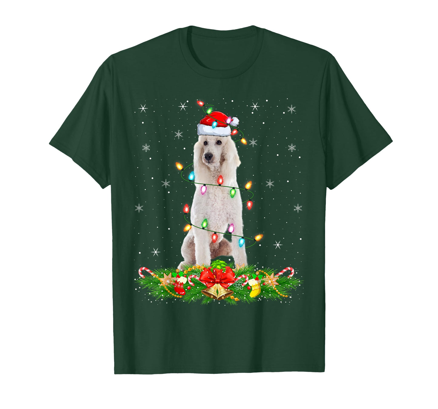 Standard Poodle Dog Christmas Lights Funny Santa Hat Xmas T-Shirt