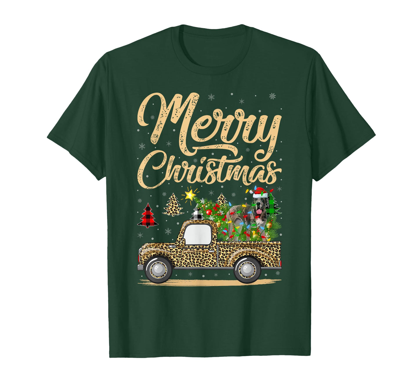 Great Dane Dog On Christmas Tree Leopard Truck Xmas Pajamas T-Shirt
