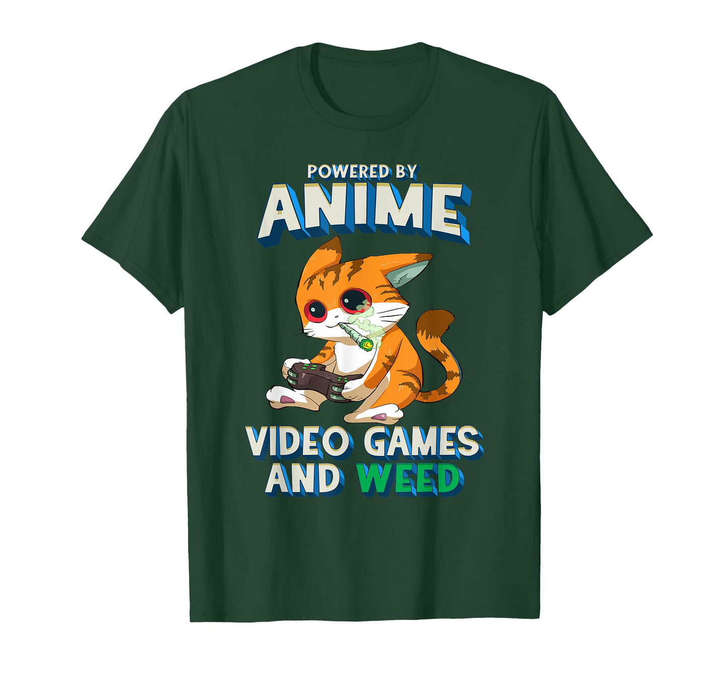 Powered By Anime Video Games Weed Kawaii Gamer Cat Cannabis T-Shirt