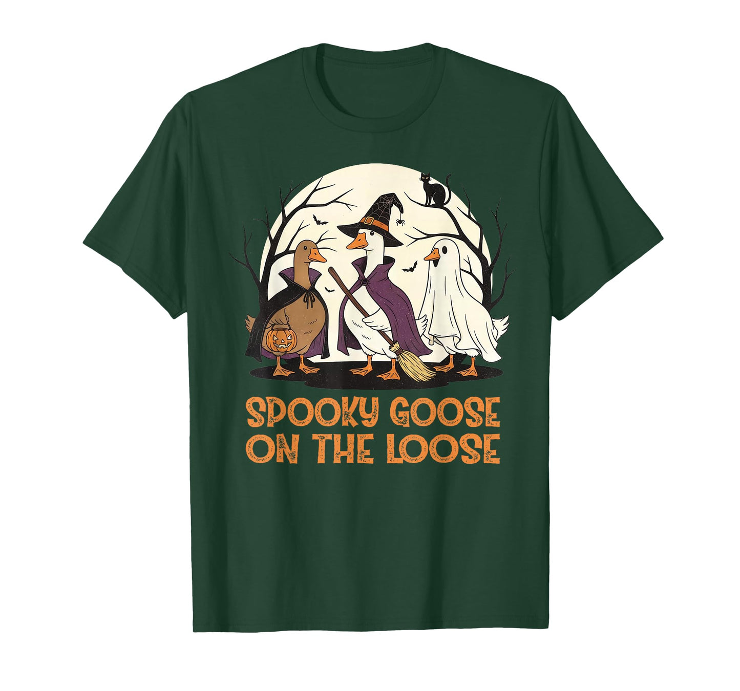 Spooky Goose On The Loose Witch Silly Goose Animal Halloween T-Shirt