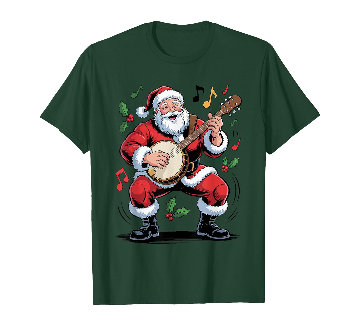 Santa Playing Banjo Funny Holiday Chrismas Xmas Pajama T-Shirt