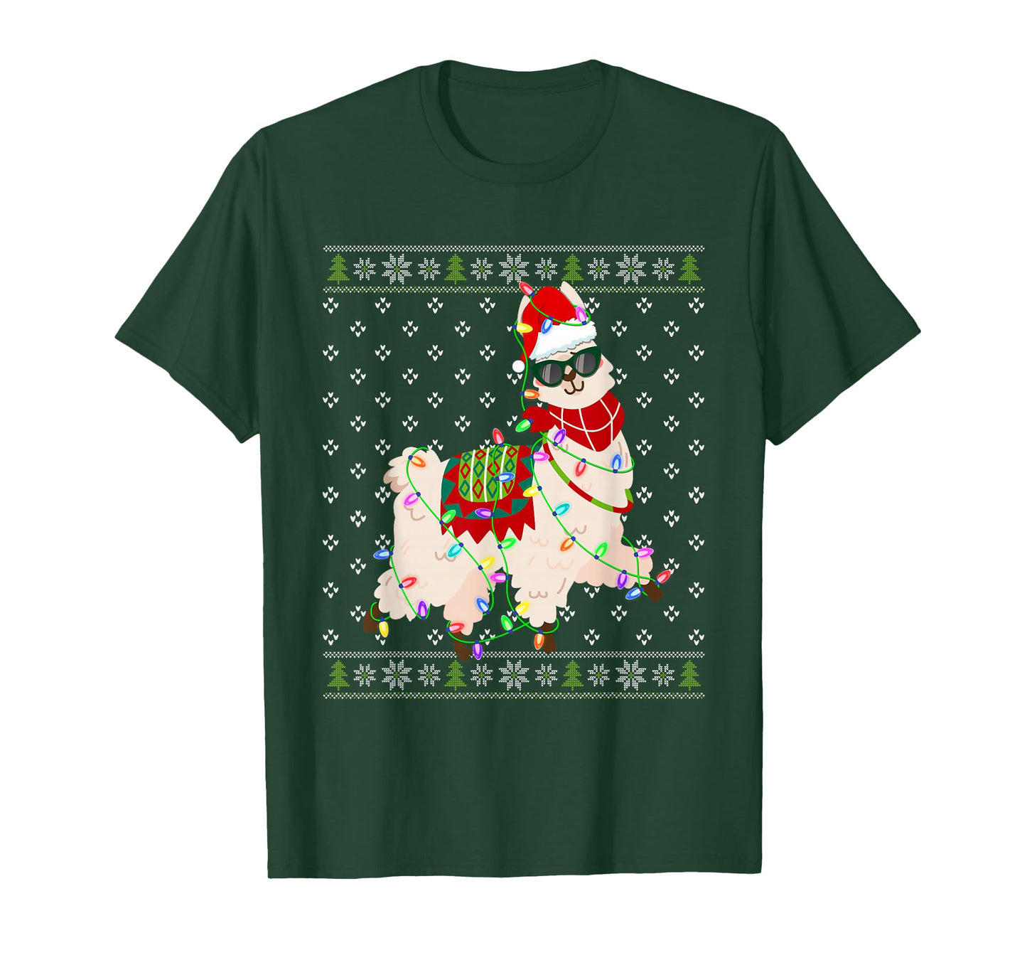 Funny Llama Alpaca Christmas Family Matching Xmas Lights T-Shirt