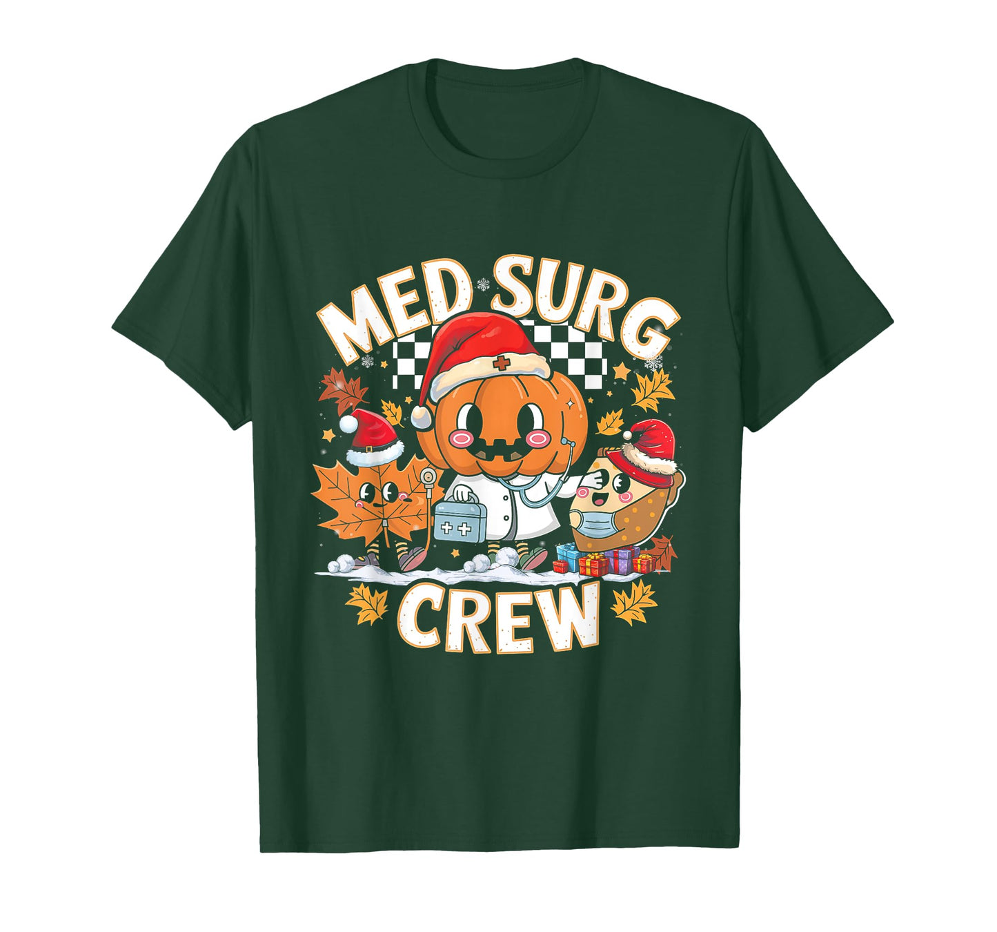 Med Surg Crew Pumpkin Pie Fall Leaf Thanksgiving Nurse Retro T-Shirt