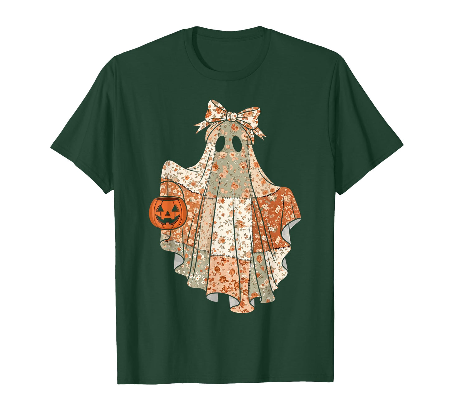Vintage Floral Ghost Patchwork Cute Halloween T-Shirt