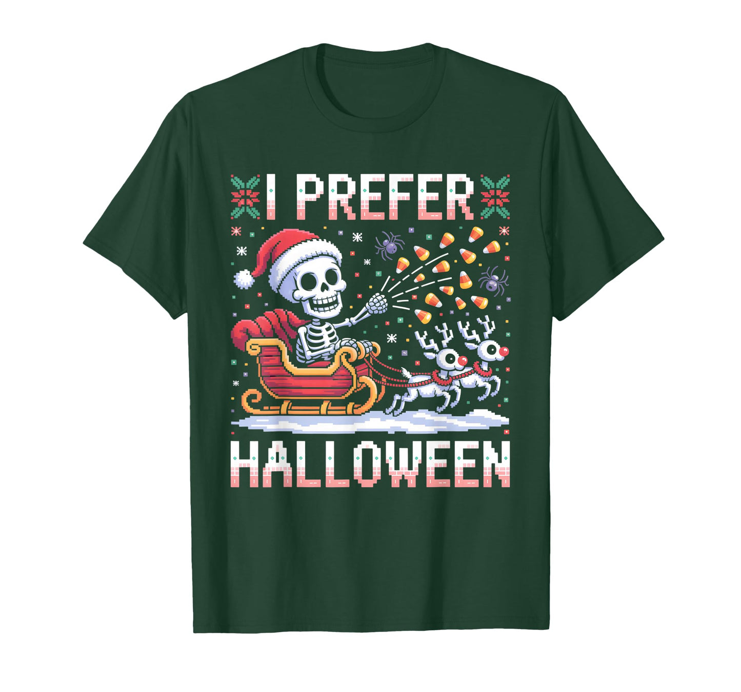 I Prefer Halloween Christmas Skeleton Santa Sleigh Men Women T-Shirt