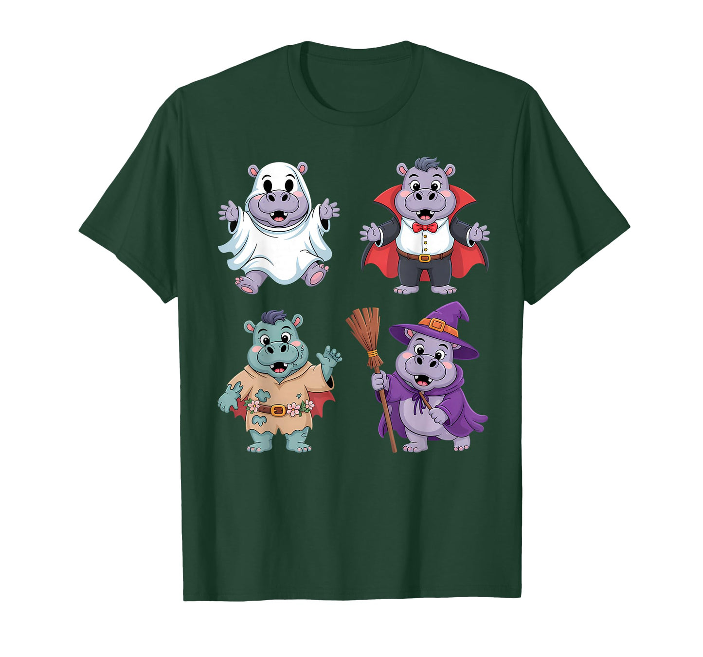 Kids Hippo Halloween Costume Funny Ghost Witch Zombie Boys T-Shirt