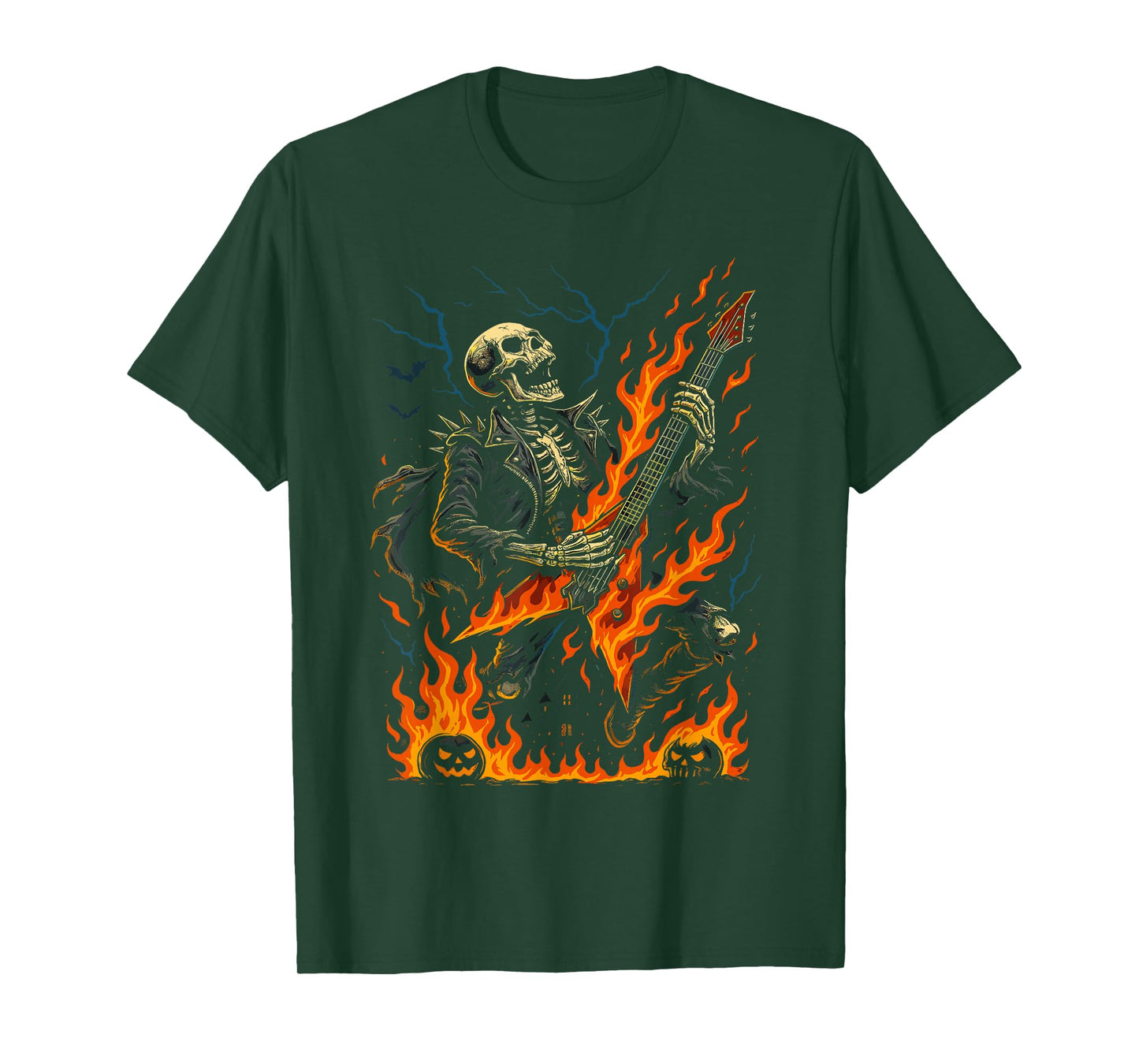 Rocking Skeleton Witch Guitar Halloween Ghost Pumpkin T-Shirt