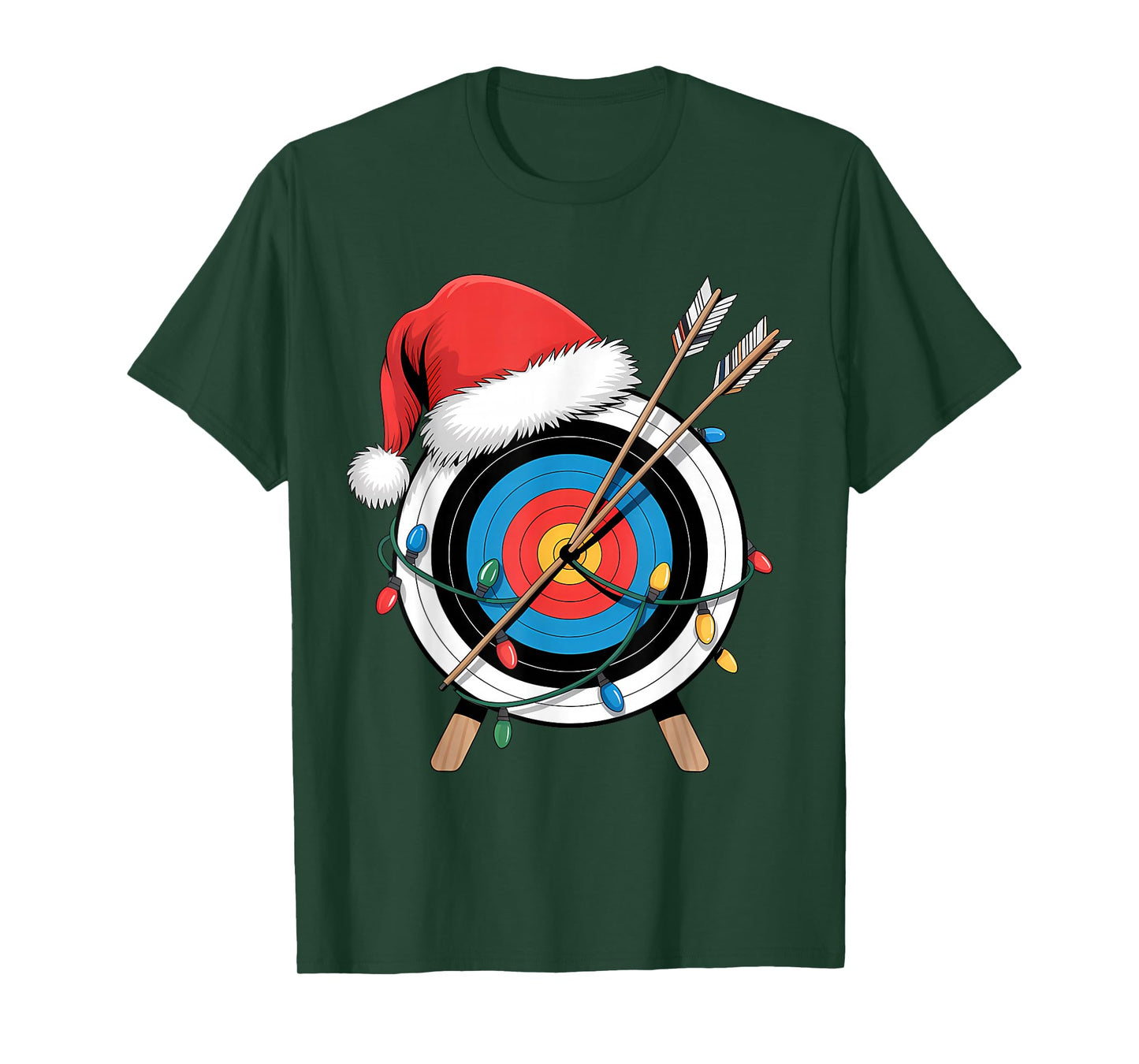 Funny Christmas Archery Santa Hat Xmas Lights Holiday T-Shirt