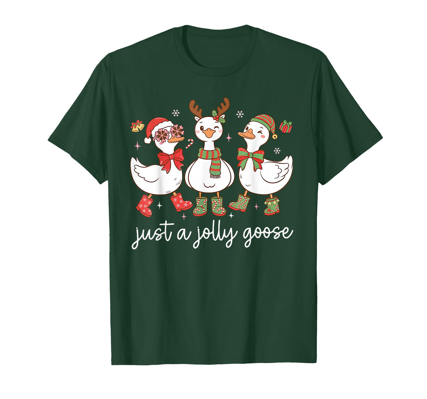 Just A Jolly Goose Santa Squad Christmas Snowflake Holiday T-Shirt