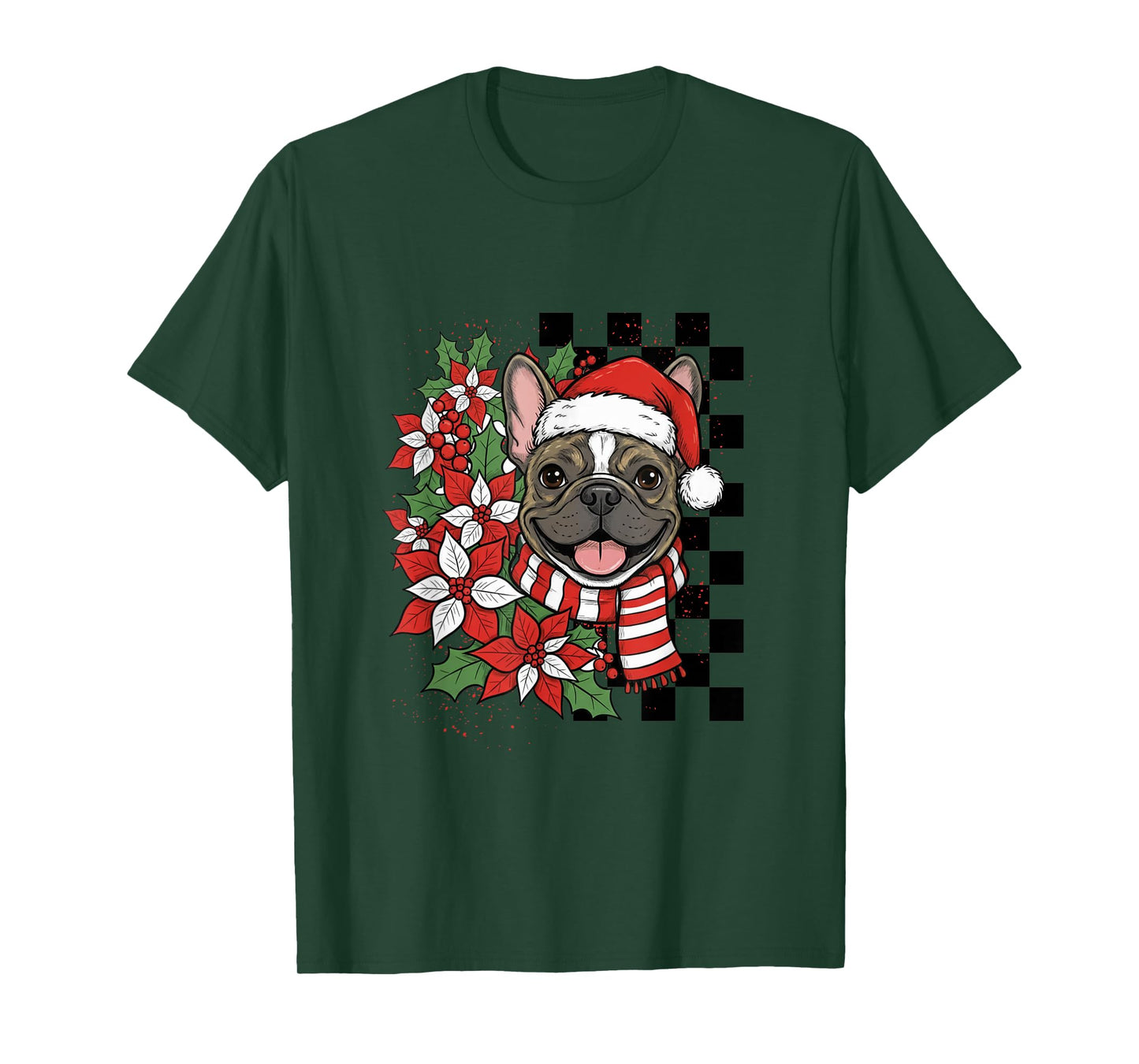French Bulldog Christmas Frenchie Santa Checkerboard T-Shirt