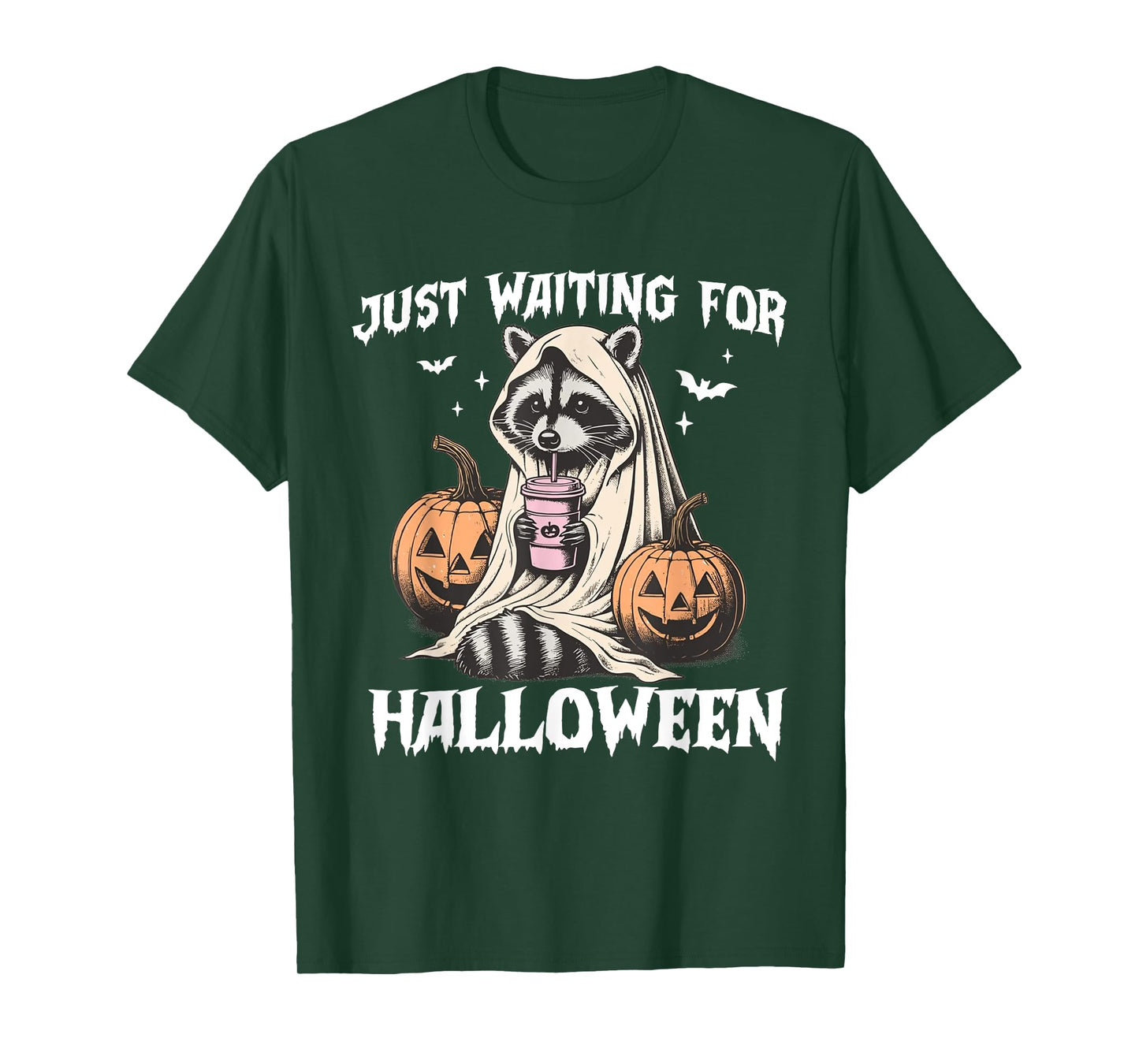 Just Waiting For Halloween Raccoon Pumpkin Men Women Kids T-Shirt