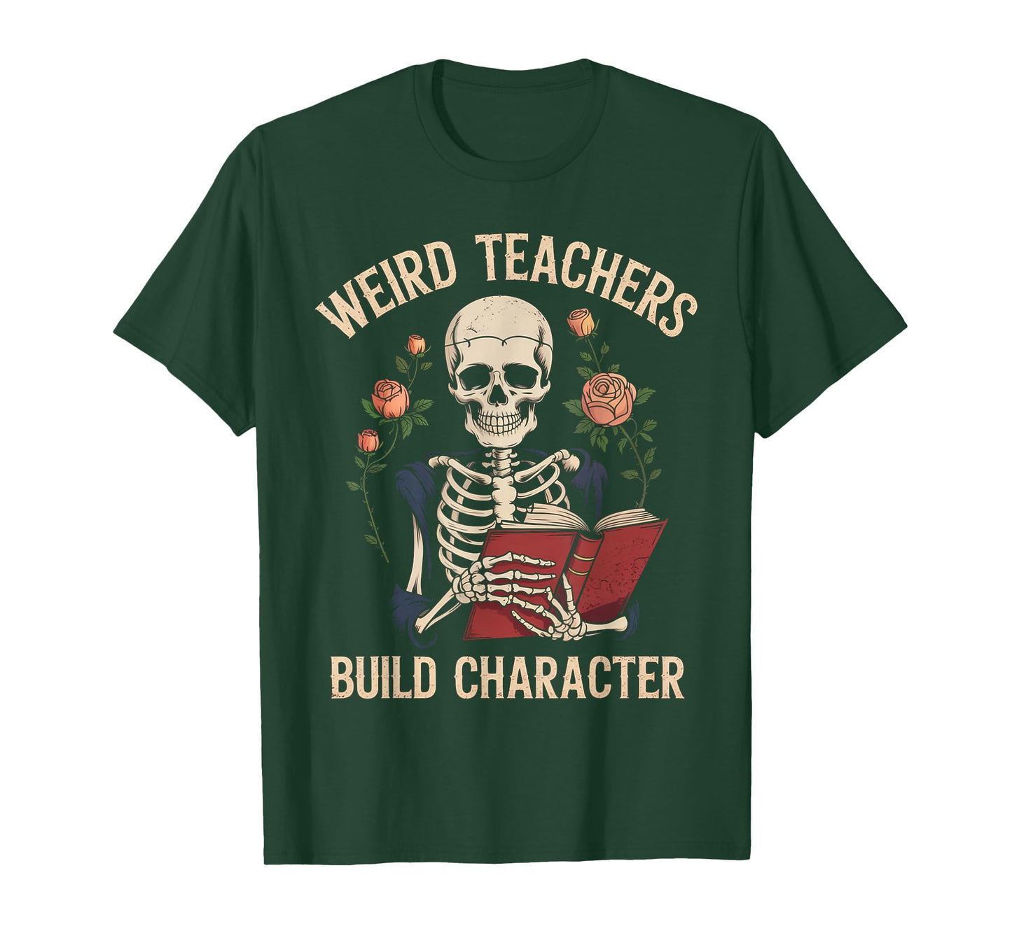 Funny Skeleton Book Floral Skull Halloween Teacher for Women T-Shirt