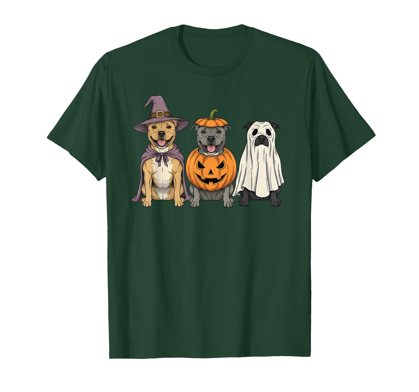 Spooky Ghost Staffordshire Bull Terrier Pumpkin Halloween T-Shirt