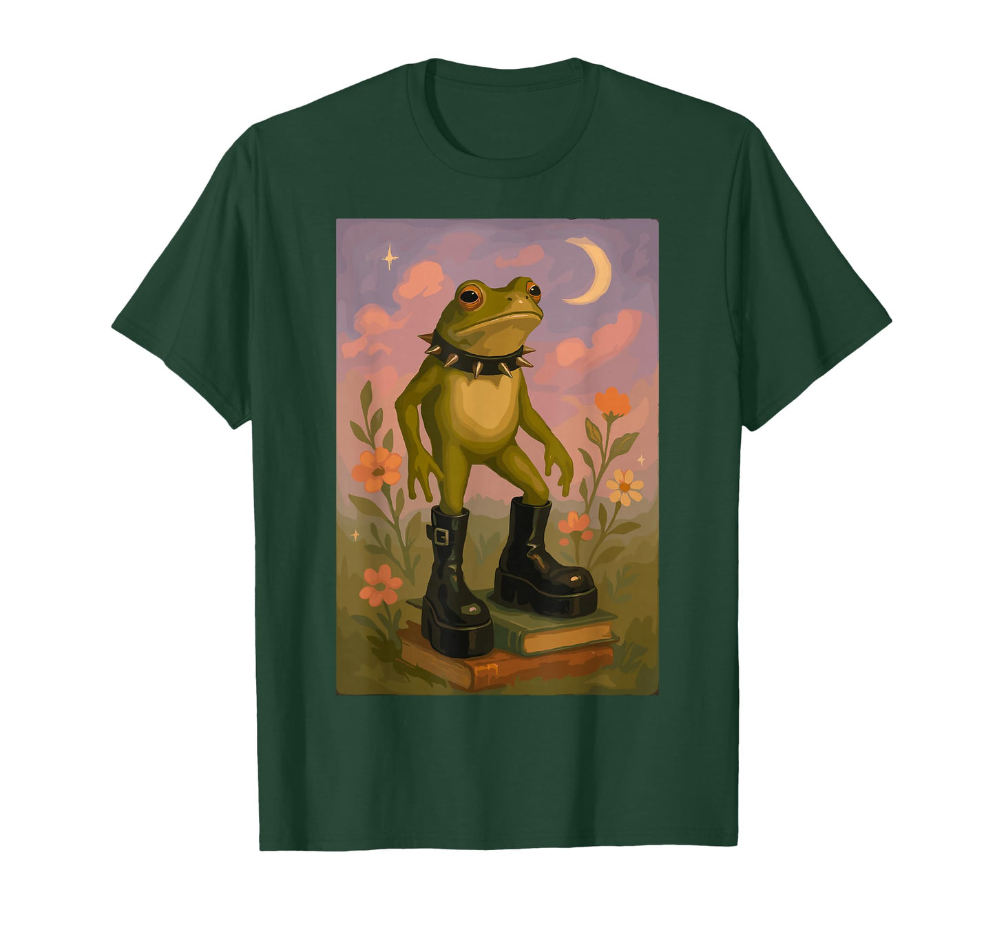 Fairycore Gothic Frog in Boots Whimsical Art Style T-Shirt