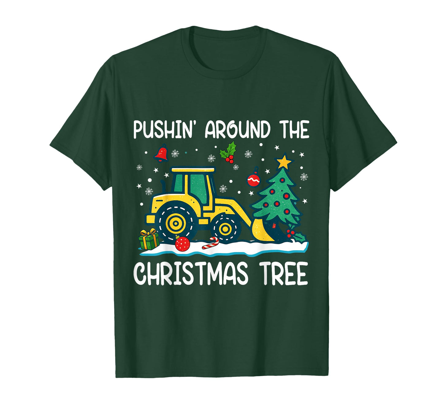 Pushin Around The Christmas Tree Tractor Xmas Boy Kids Funny T-Shirt