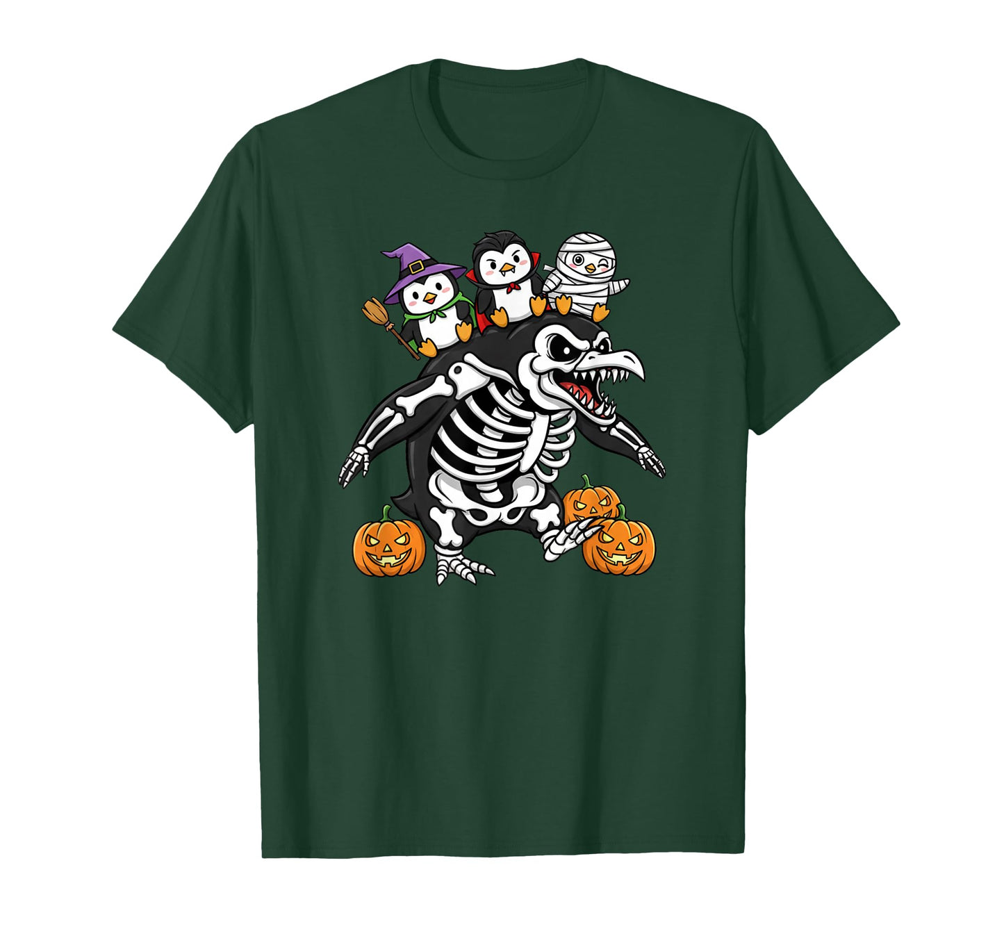Penguin Skeleton Mummy Witch Halloween Kids Mens Womens T-Shirt