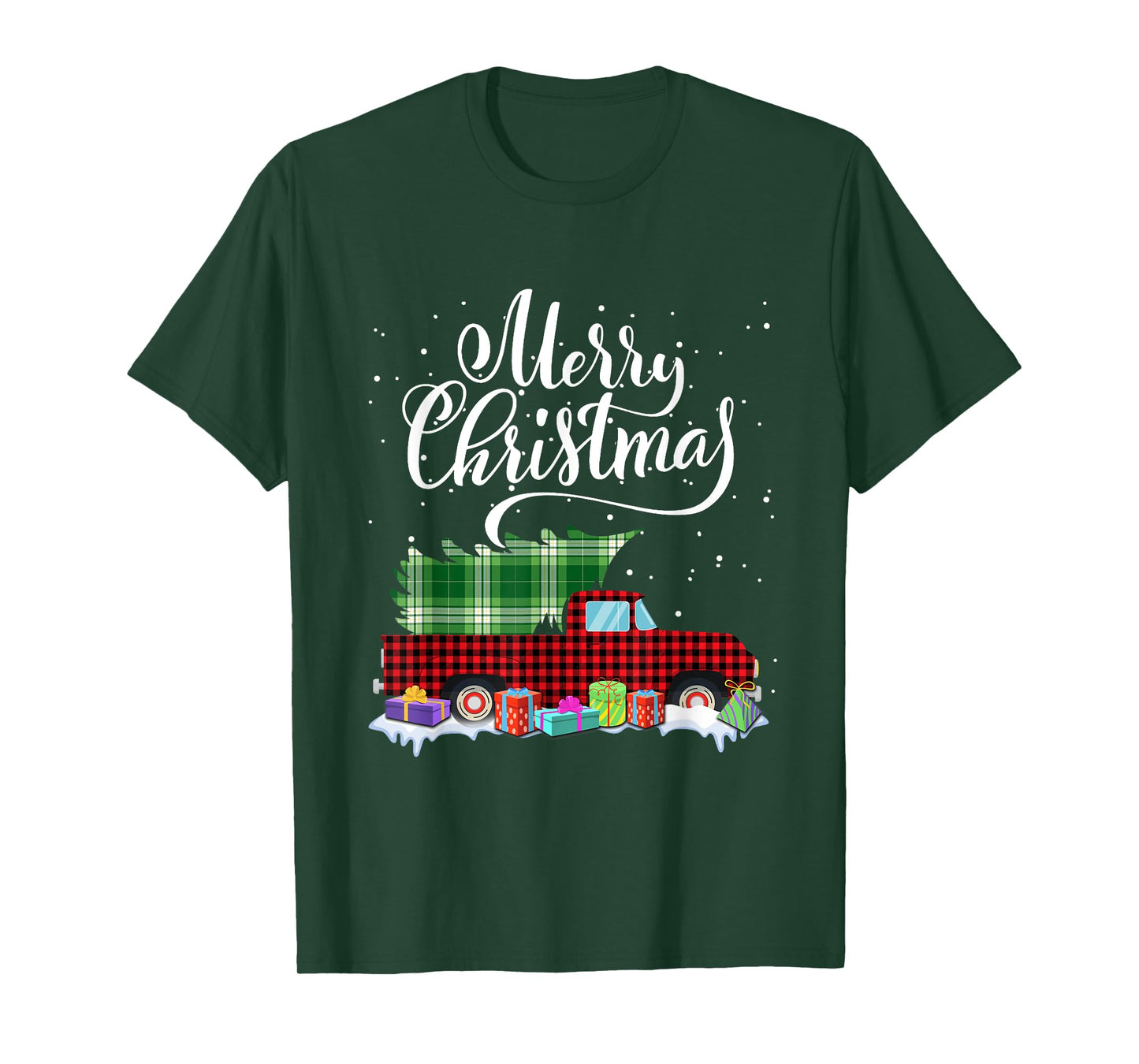 Funny Cars Christmas Tree Buffalo Plaid Red Xmas Men Boys T-Shirt