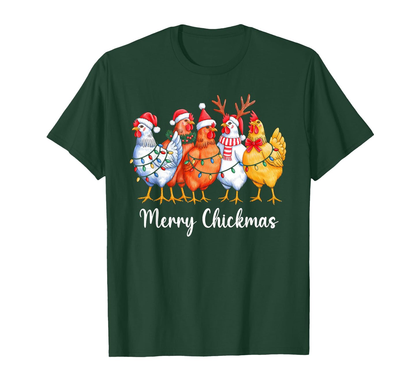 Merry Chickmas Funny Christmas Chicken Lover Santa Hat Xmas T-Shirt