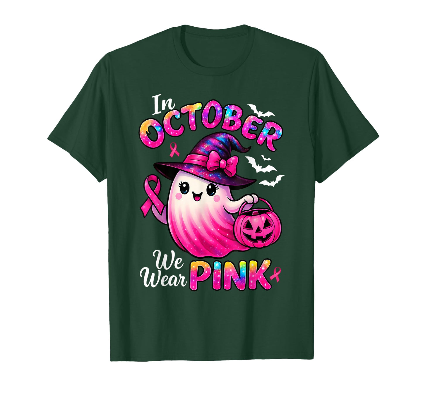 Halloween Witch Ghost Trick Or Treat Breast Cancer Month T-Shirt