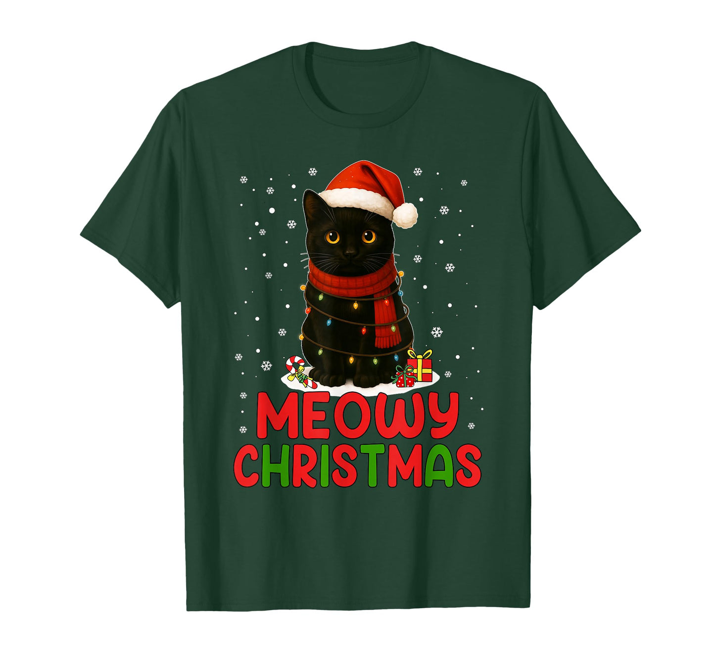 Cute Meowy Christmas Santa Hat Funny Black Cat Men Women Kid T-Shirt