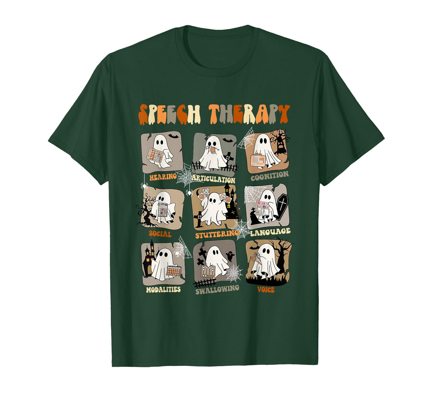 Retro SLP Ghost Halloween Speech Therapy Autumn Fall T-Shirt